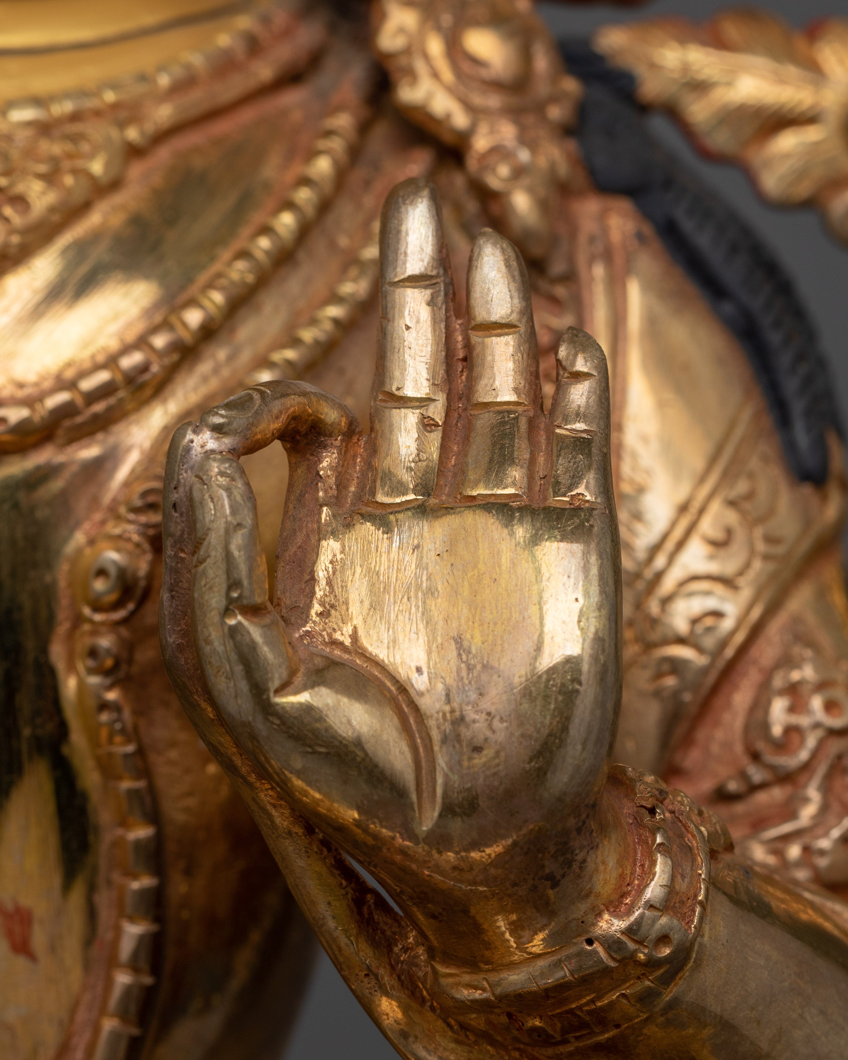 Manjushri with Halo Statue | 24K Gold Gilded Copper Artwork