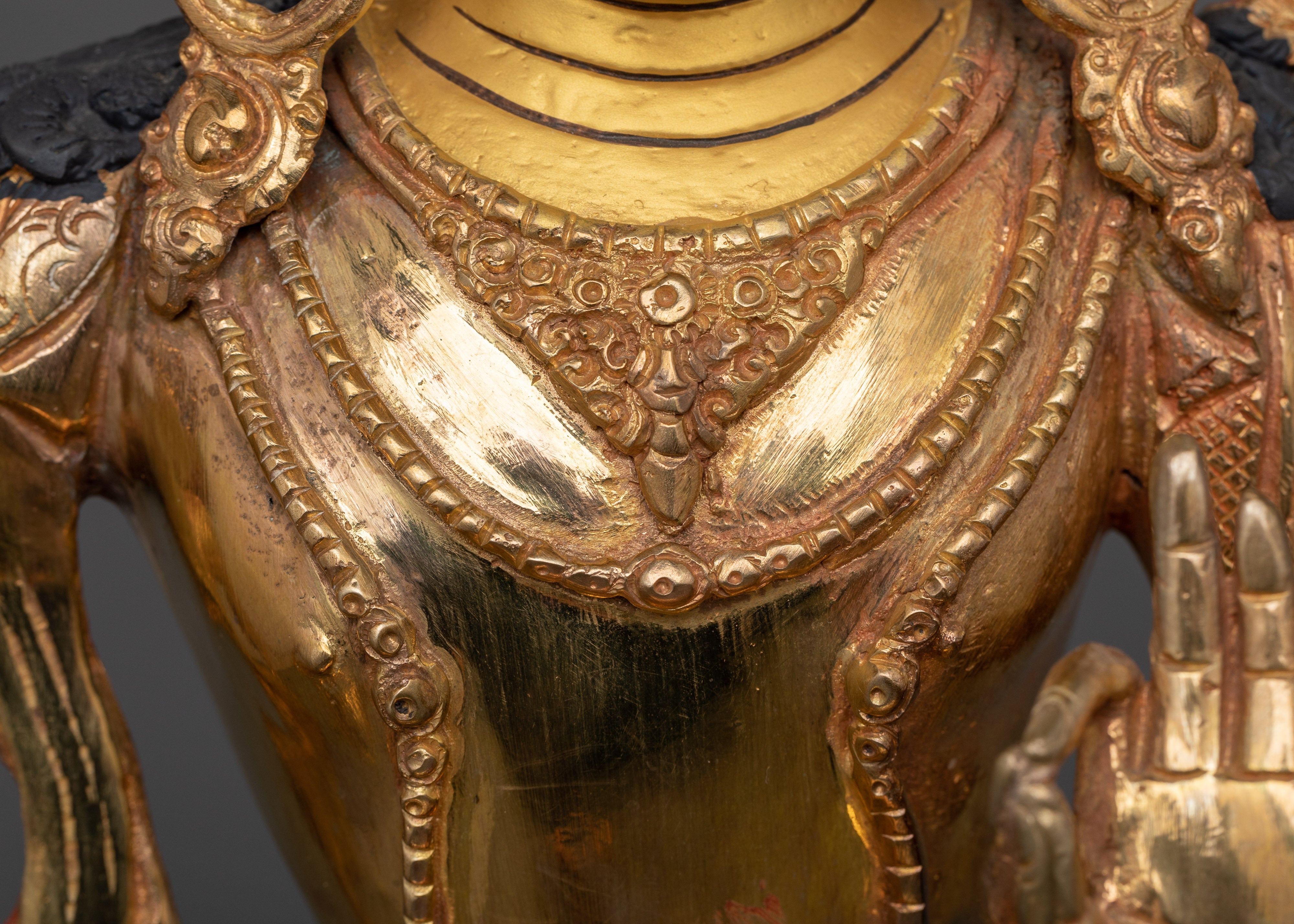 Manjushri with Halo Statue | 24K Gold Gilded Copper Artwork