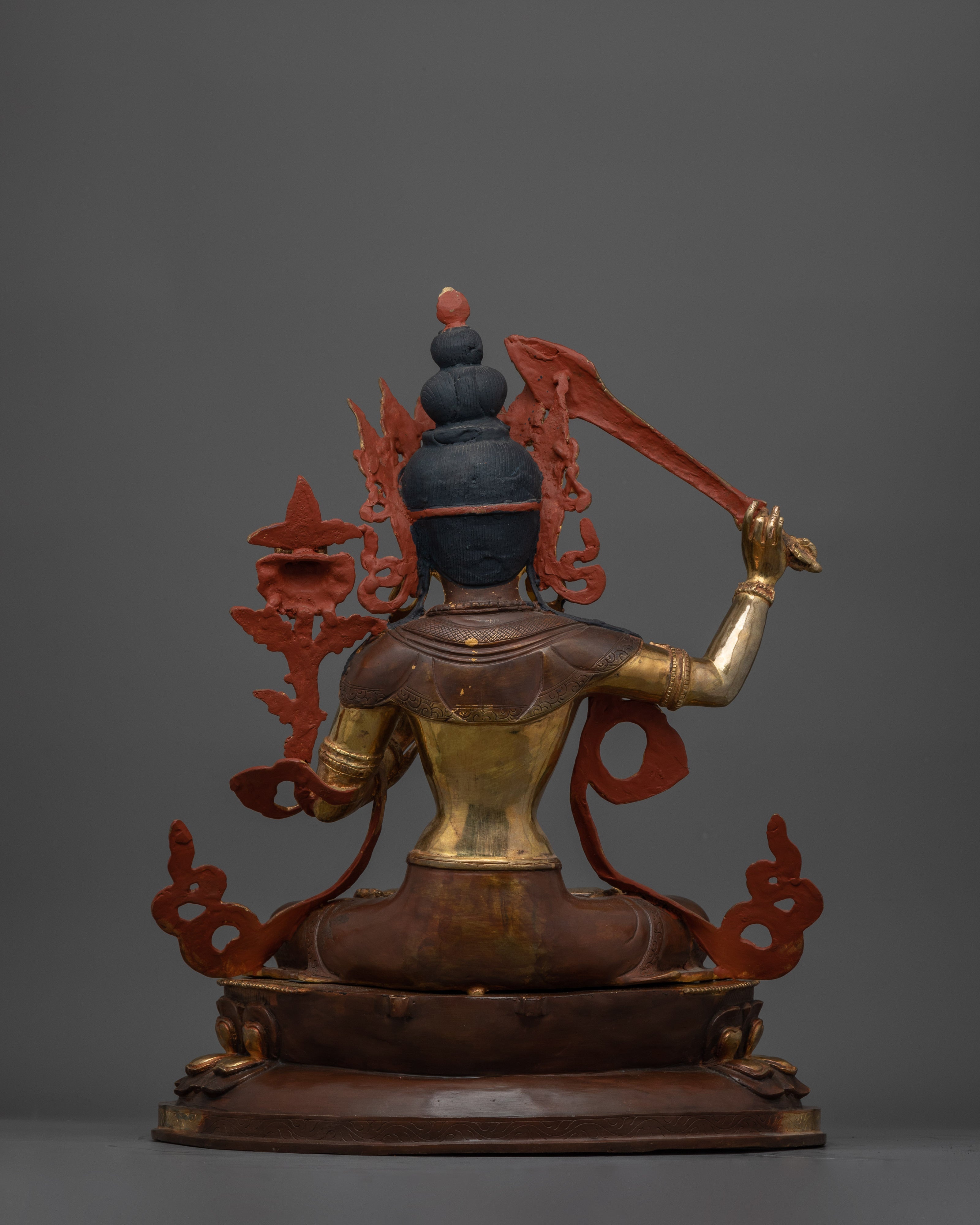Manjushri with Halo Statue | 24K Gold Gilded Copper Artwork