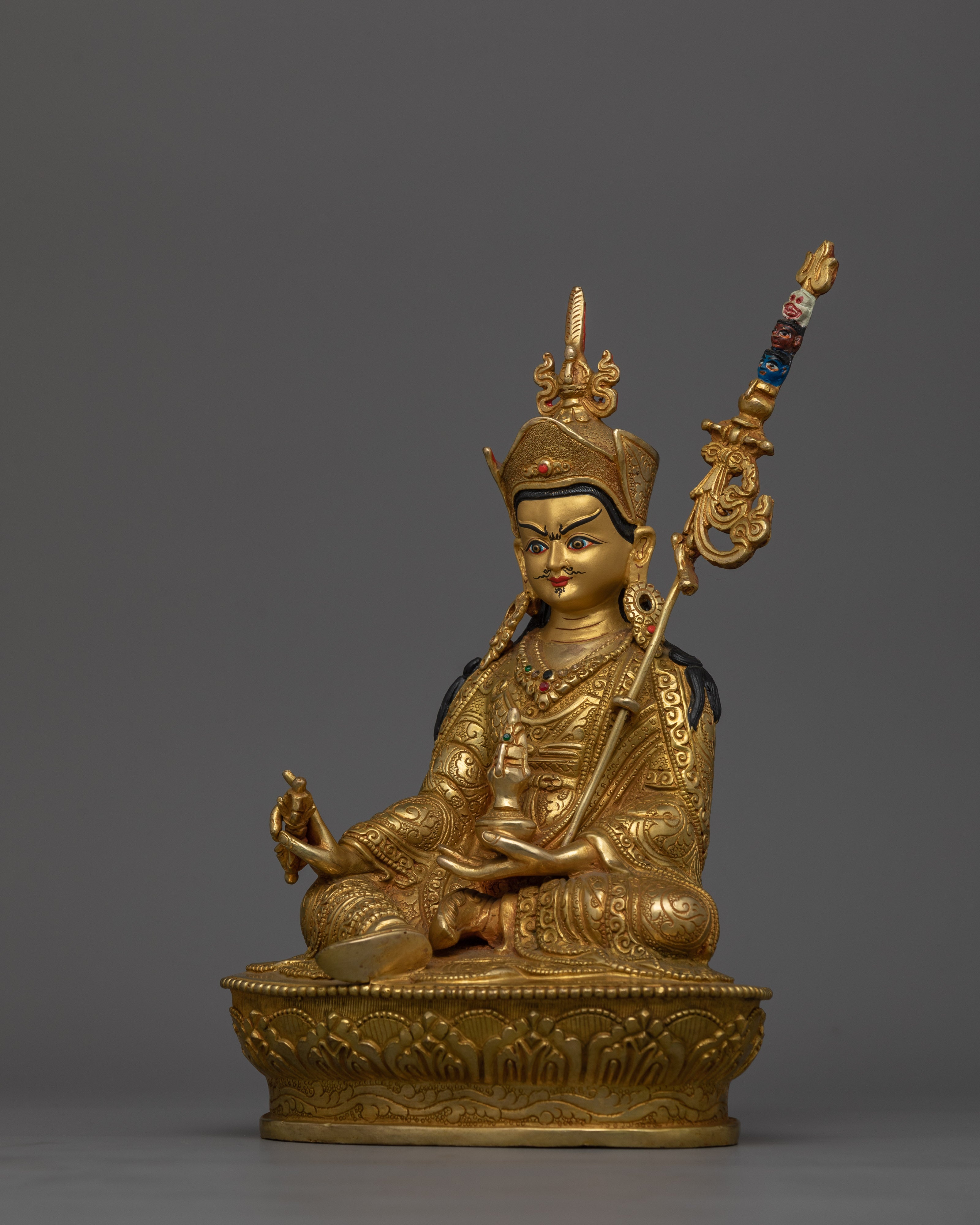 Handcrafted Guru Rinpoche Statue for Shrine| 24K Gold Gilded Copper Artwork