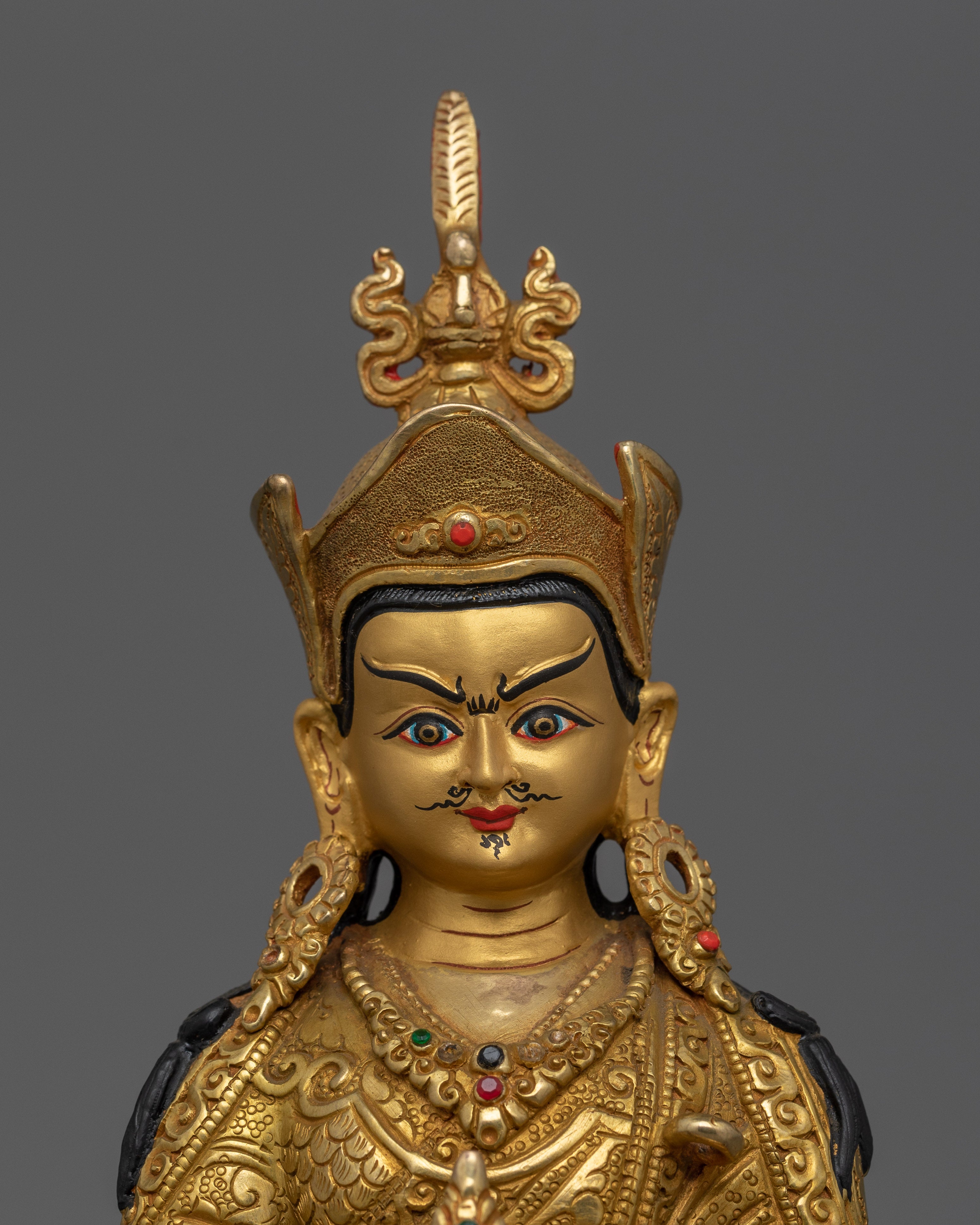 Handcrafted Guru Rinpoche Statue for Shrine| 24K Gold Gilded Copper Artwork