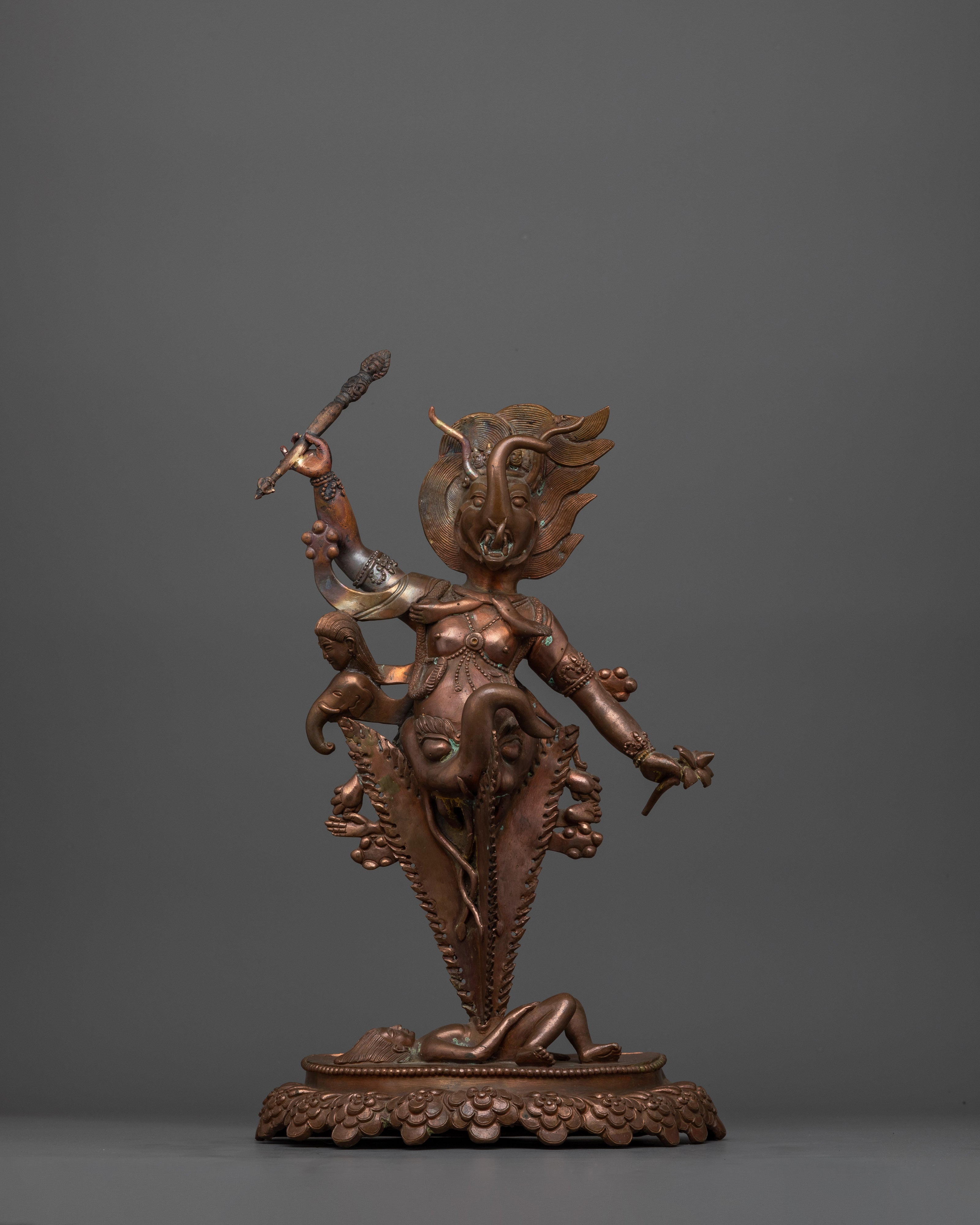 Tibetan Makara Mukha Kila Statue | Handcrafted Ritual Copper Dagger