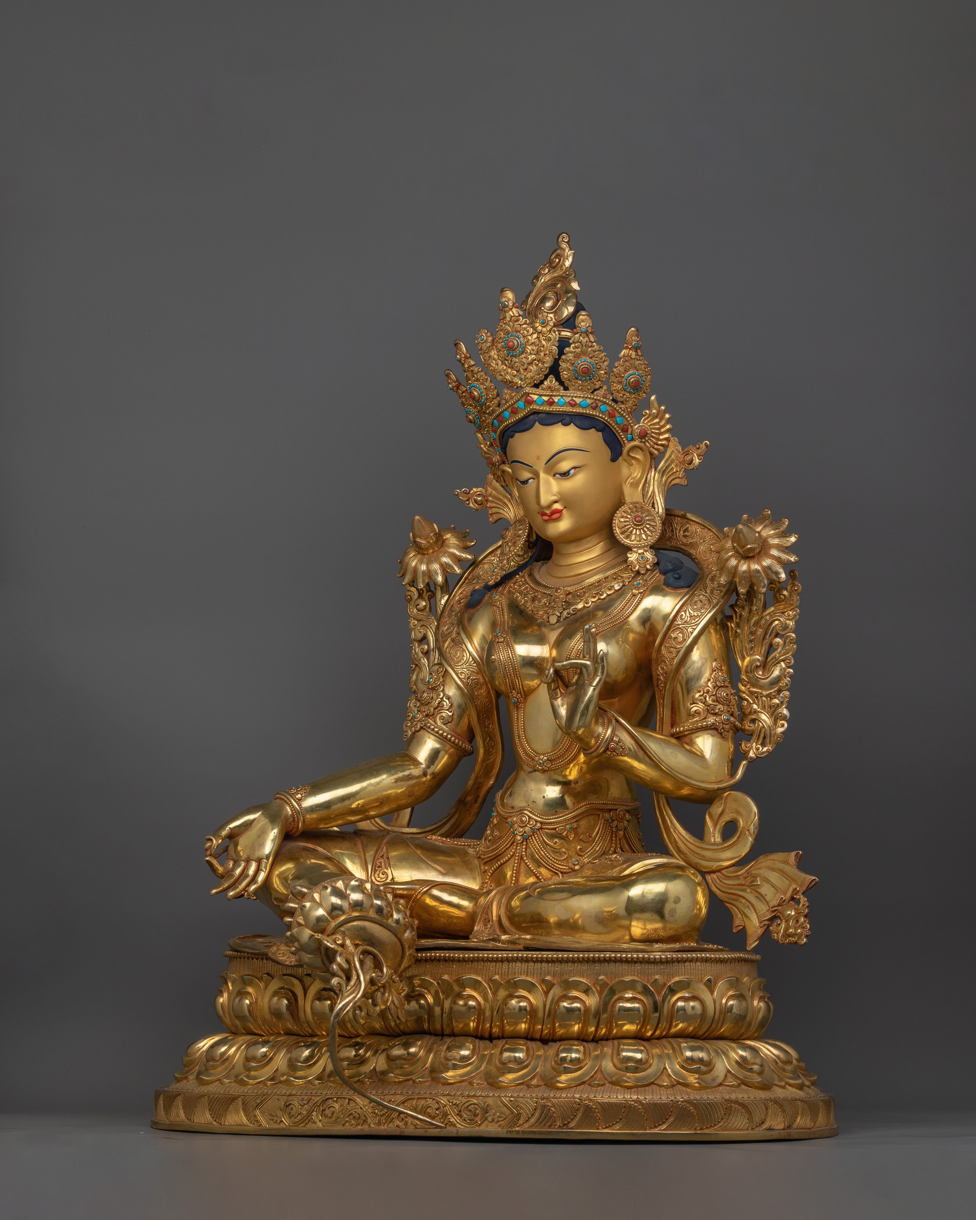 32.3 Inch Large Green Tara Statue for Dharma | The Female Buddha in Buddhism