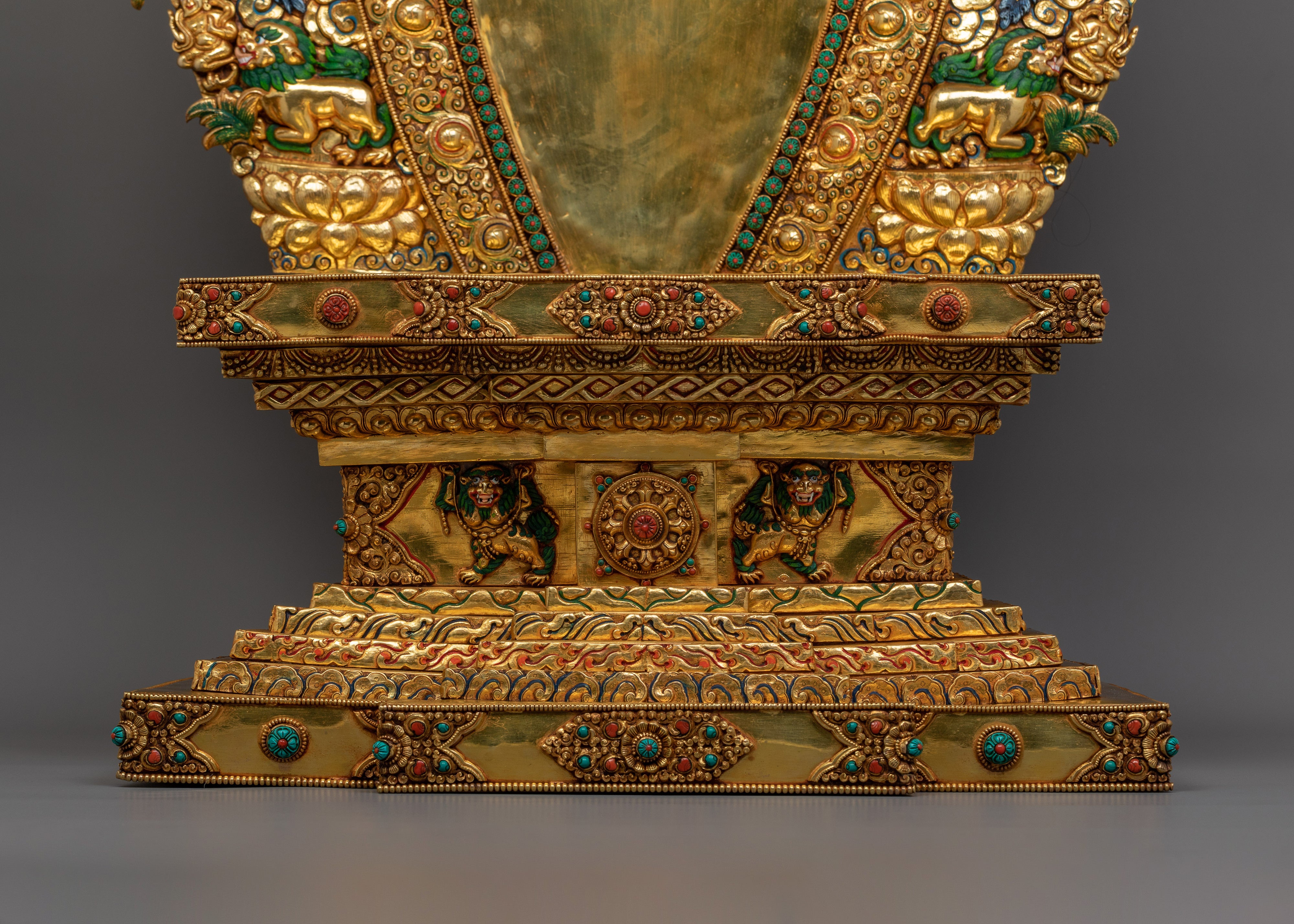 Majestic 40.4” Handcrafted Throne | 24K Gold Gilded Copper Base for Buddhist Statues