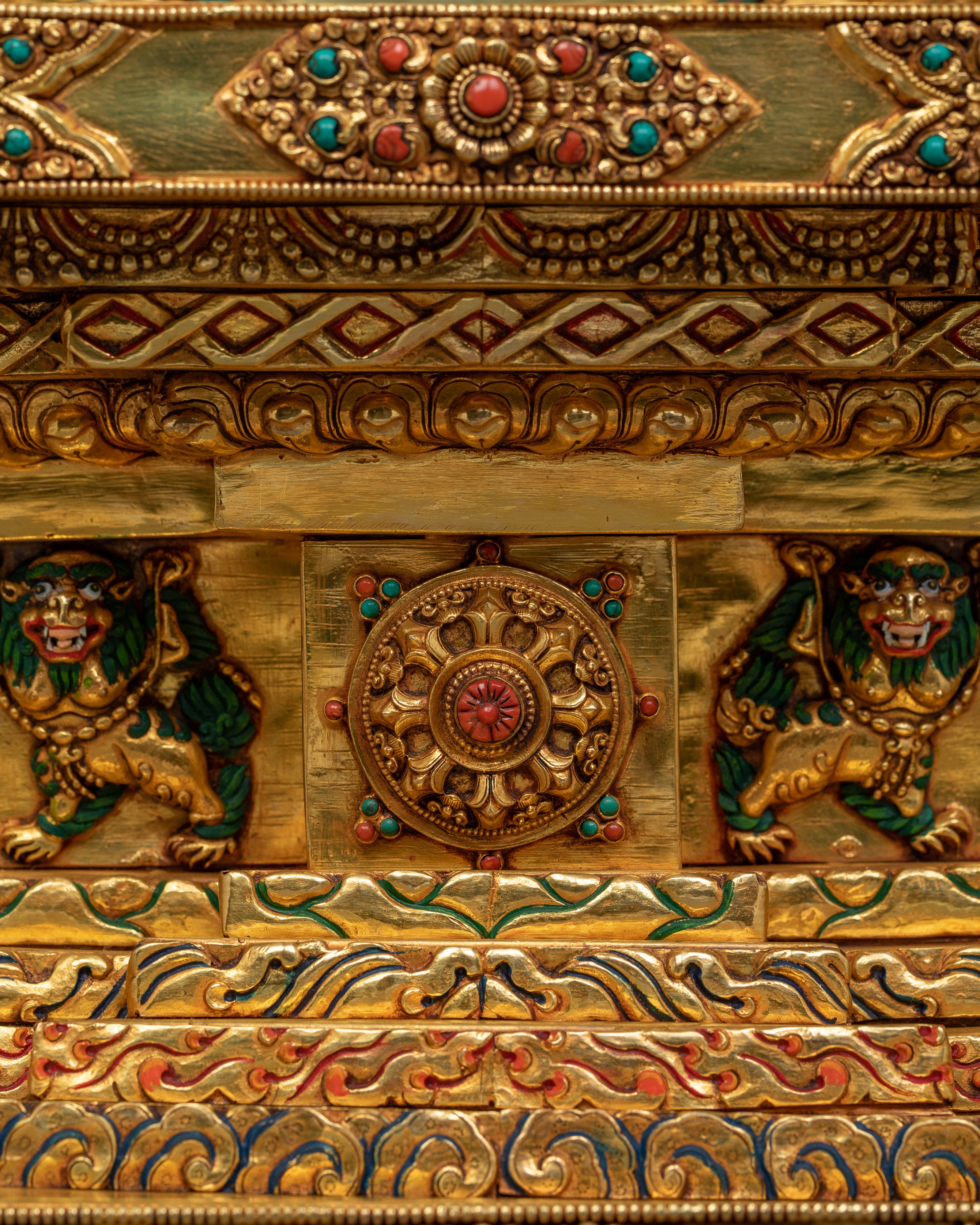 Majestic 40.4” Handcrafted Throne | 24K Gold Gilded Copper Base for Buddhist Statues