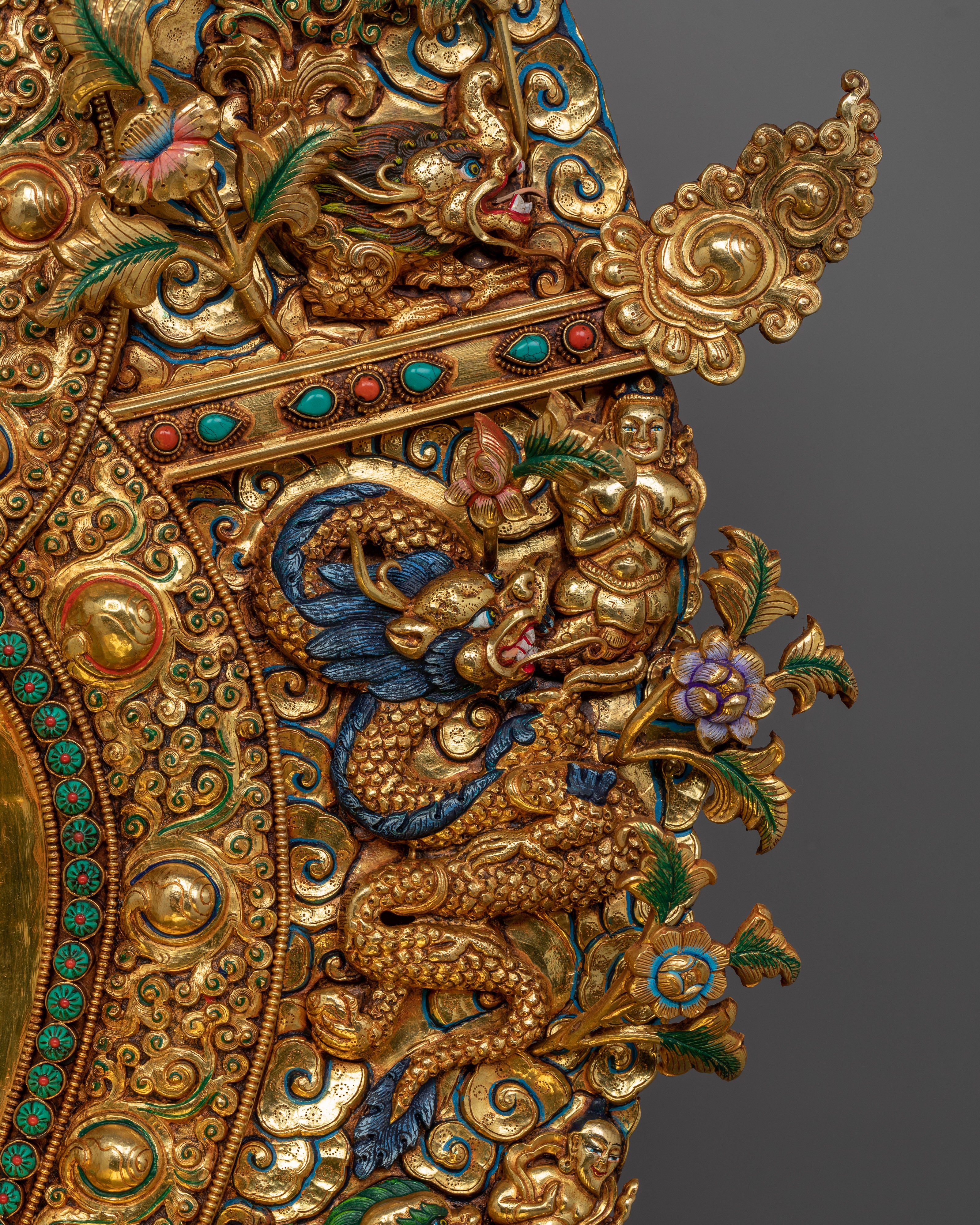 Majestic 40.4” Handcrafted Throne | 24K Gold Gilded Copper Base for Buddhist Statues