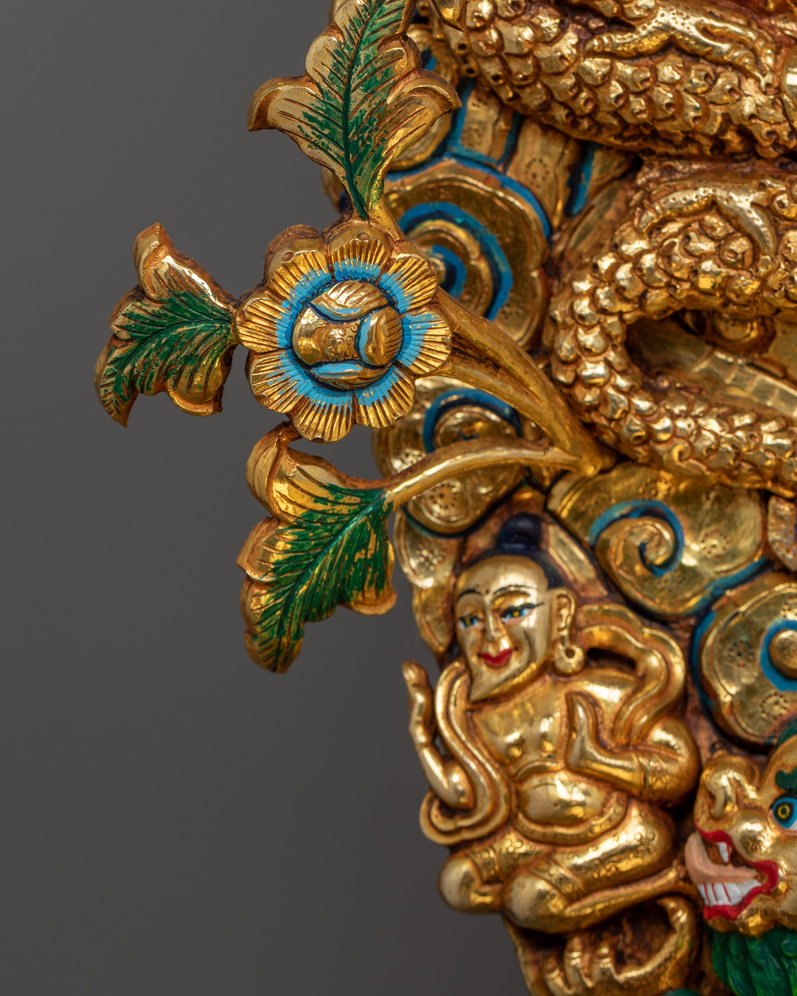 Majestic 40.4” Handcrafted Throne | 24K Gold Gilded Copper Base for Buddhist Statues