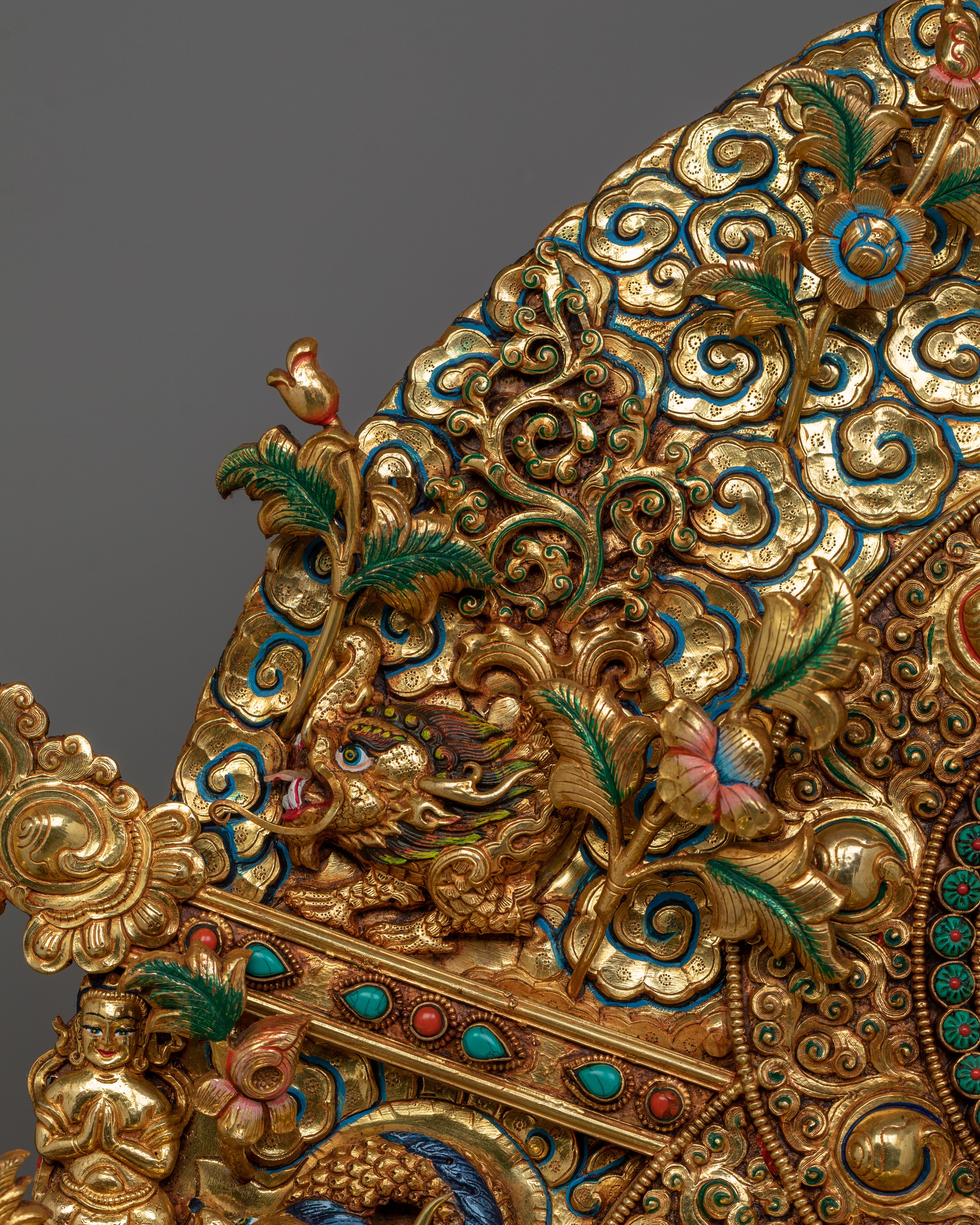 Majestic 40.4” Handcrafted Throne | 24K Gold Gilded Copper Base for Buddhist Statues