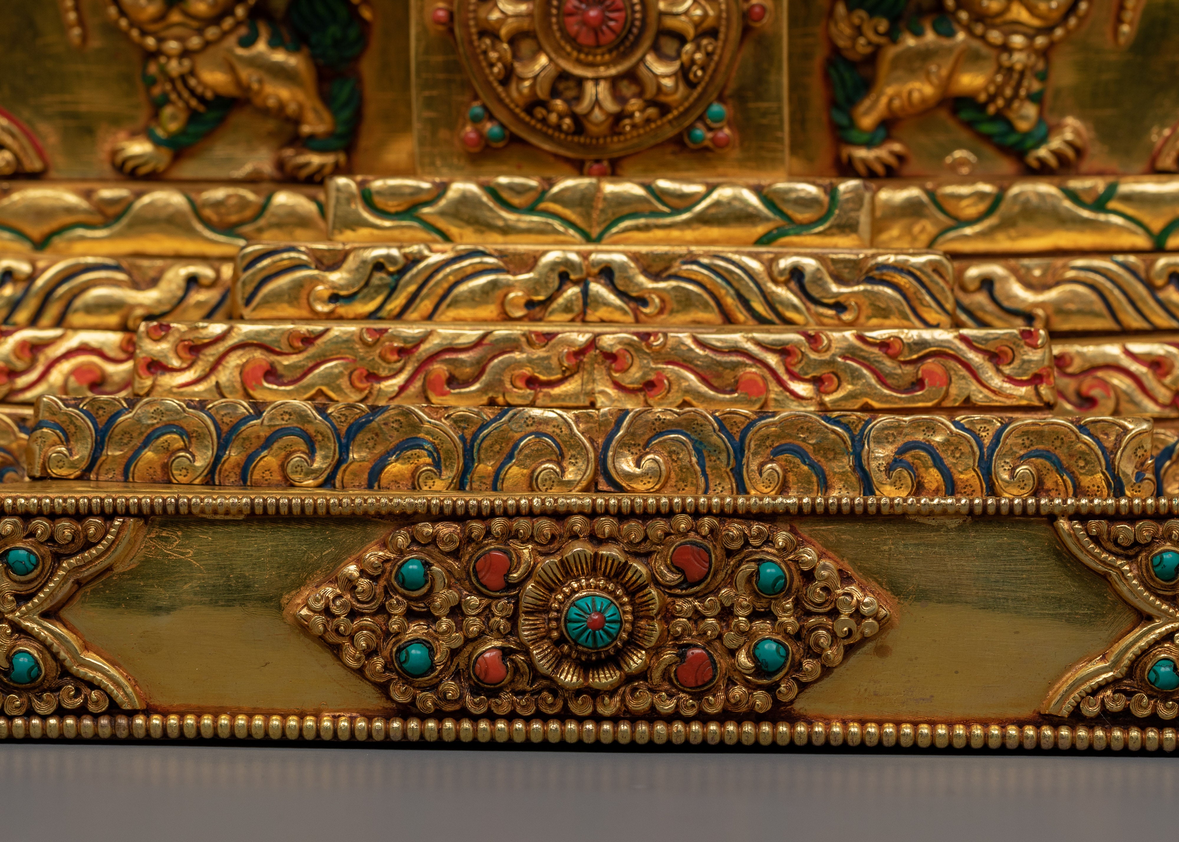 Majestic 40.4” Handcrafted Throne | 24K Gold Gilded Copper Base for Buddhist Statues