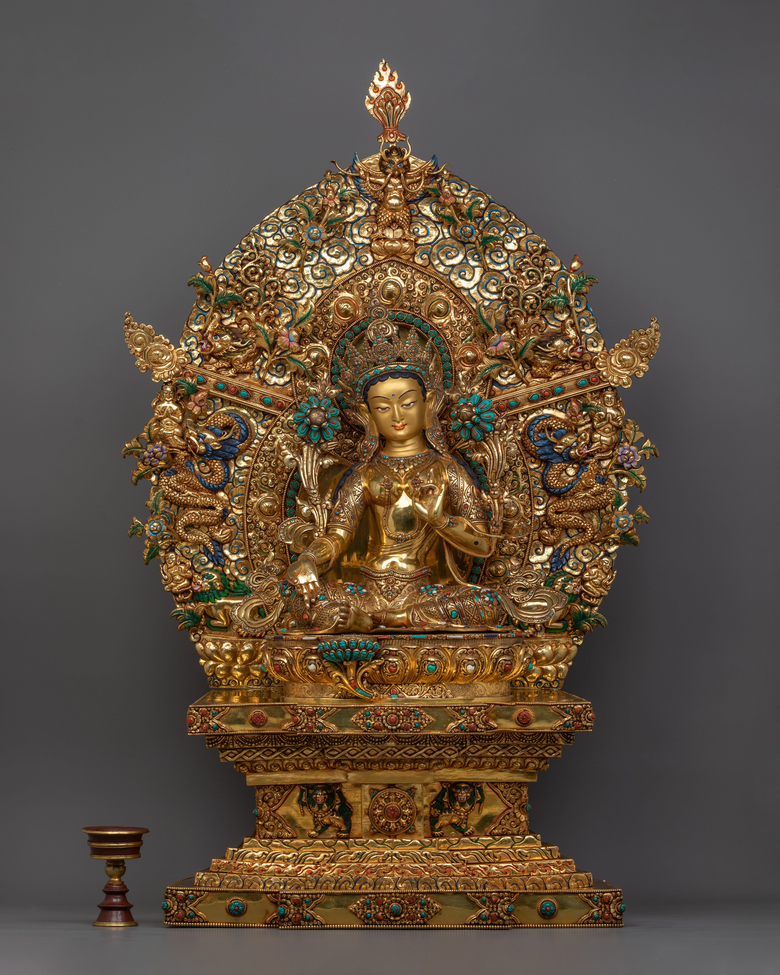 Exquisite Green Tara Statue | 40.4” Handcrafted Copper Statue with 24K Gold Gilding