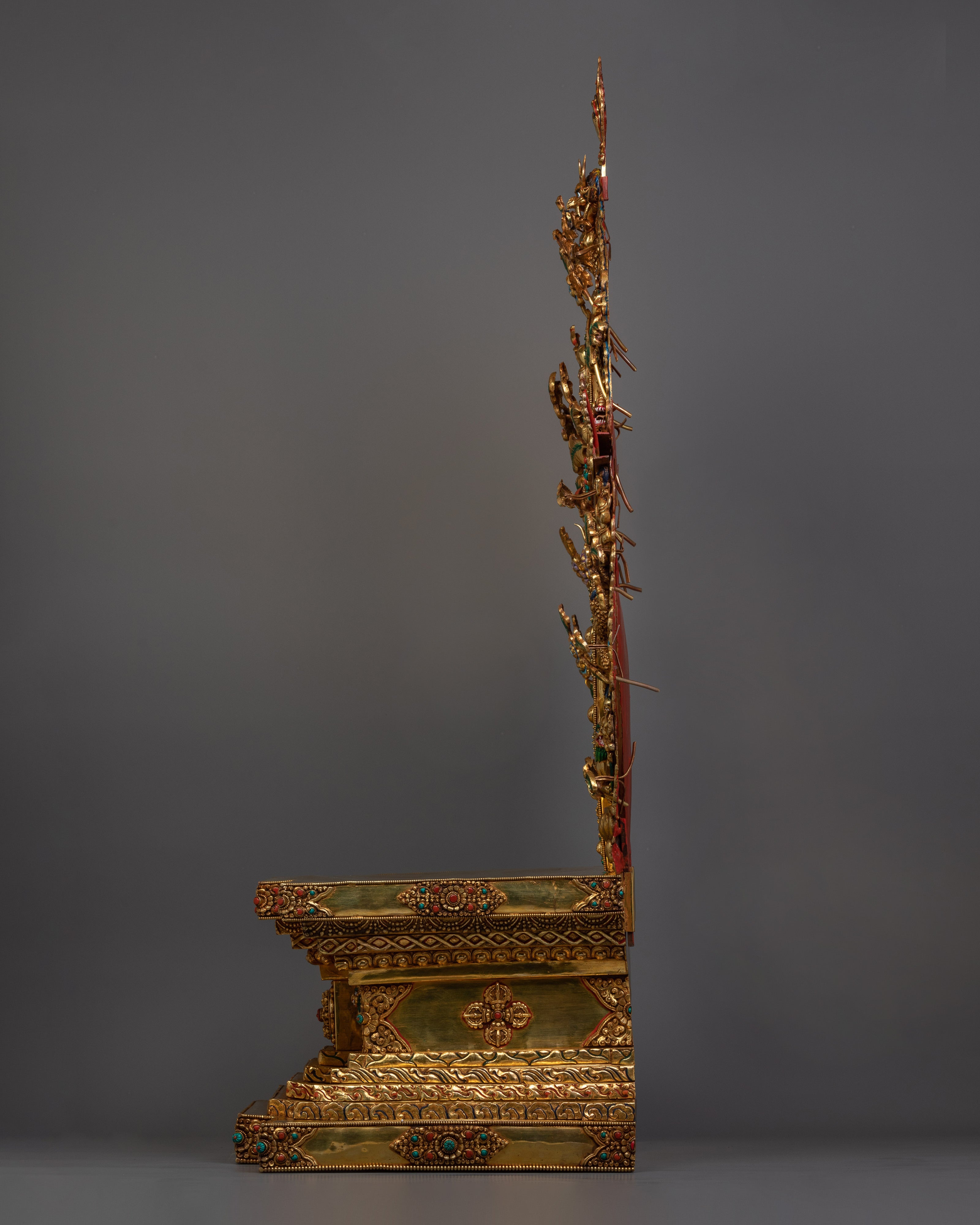 Majestic 40.4” Handcrafted Throne | 24K Gold Gilded Copper Base for Buddhist Statues