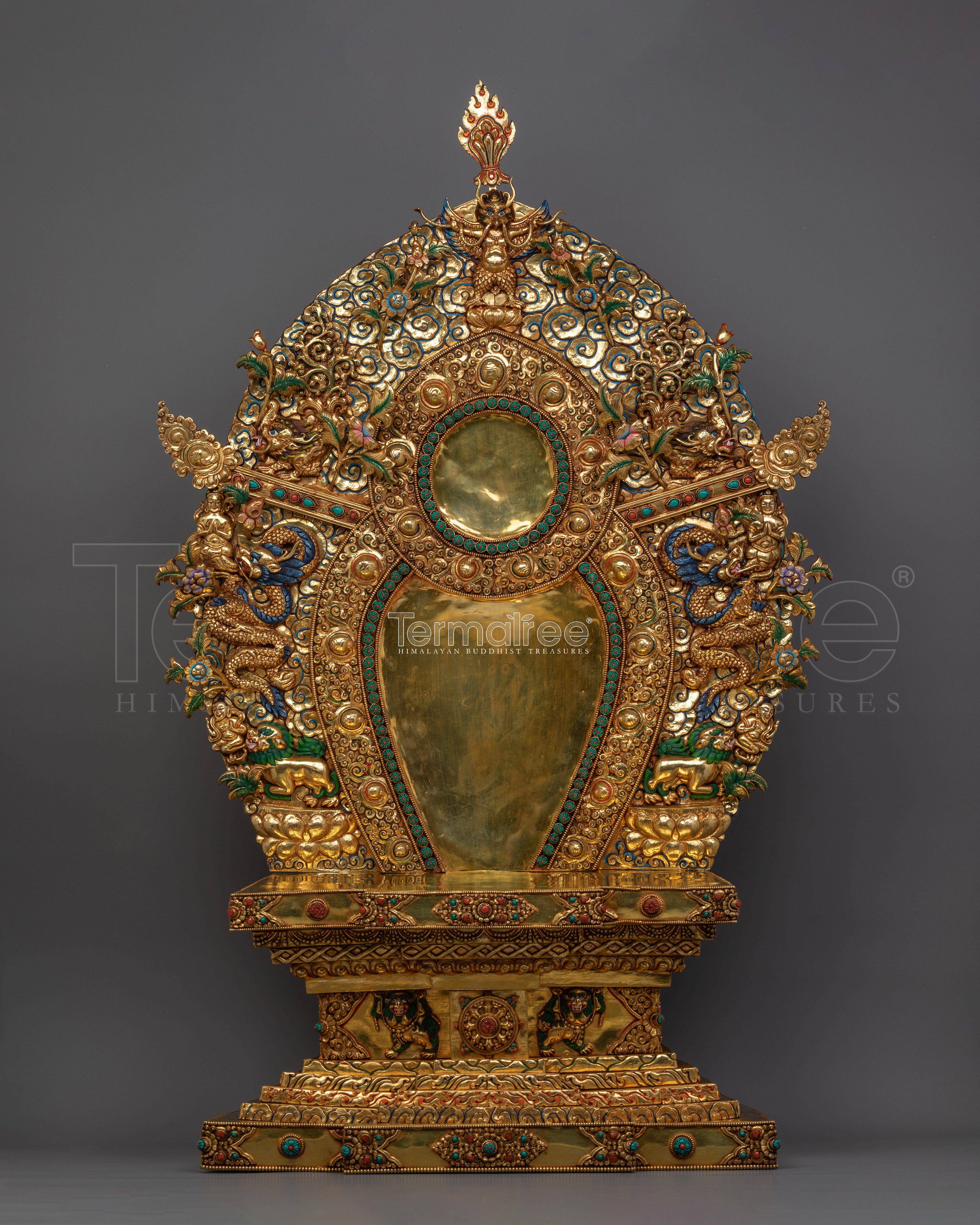 Majestic 40.4” Handcrafted Throne | 24K Gold Gilded Copper Base for Buddhist Statues