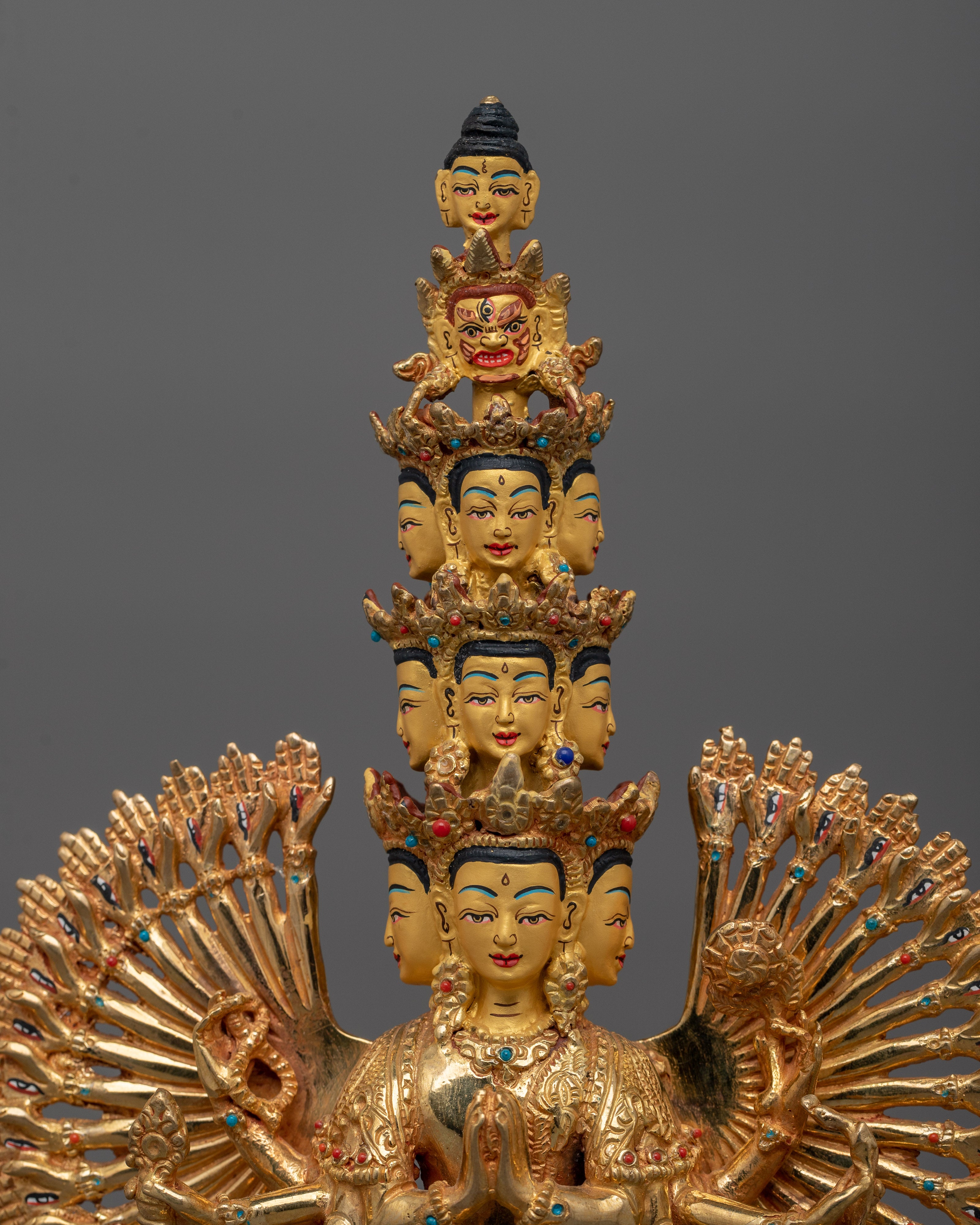 Handcrafted 1000-Armed Chenrezig Statue | 14.6” 24K Gold Gilded Sculpture