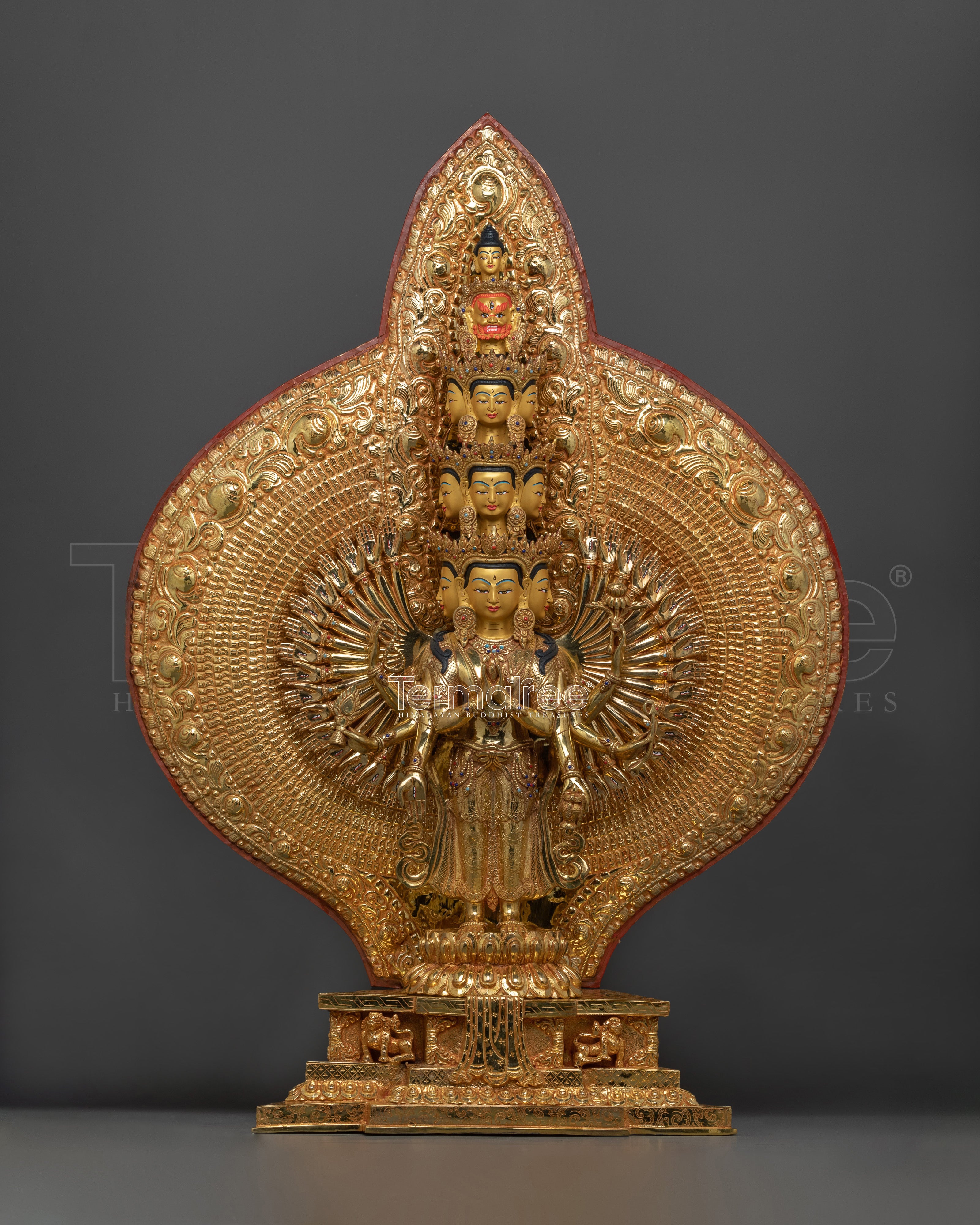 One Thousand Armed Chenrezig Statue | 32.1” 24K Gold Gilded Copper Artwork