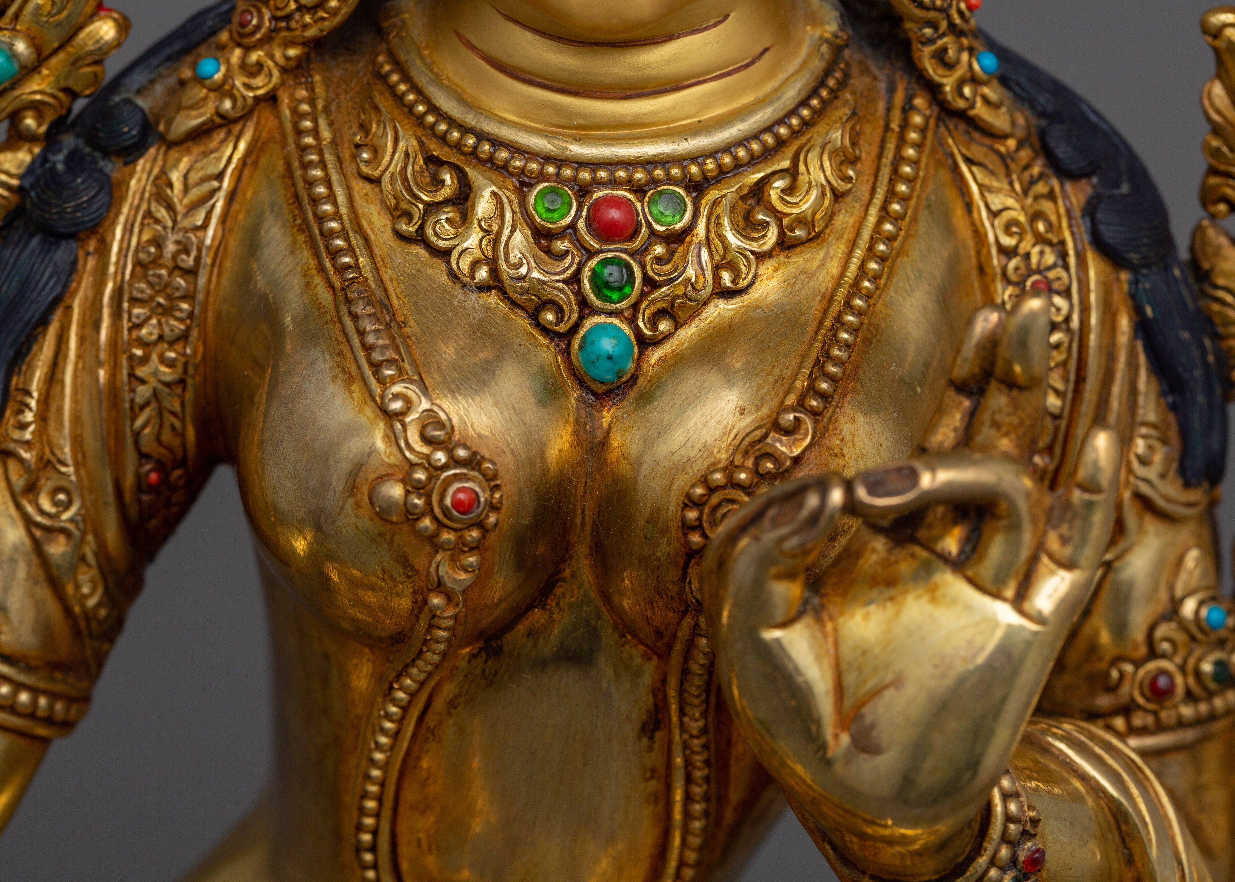 Tibetan Green Tara Female Deity Statue | Himalayan Goddess Tara Sculpture