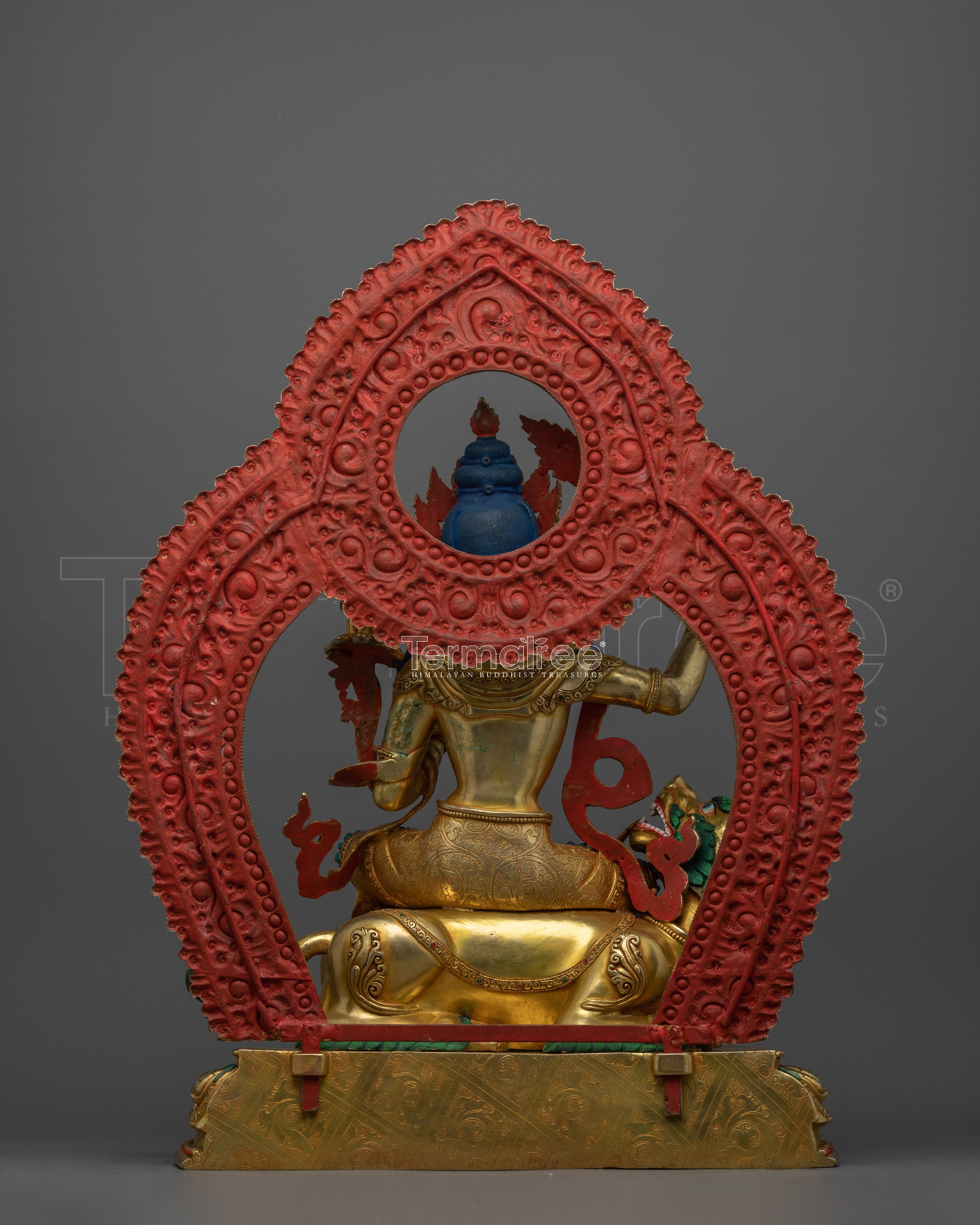 Wisdom Deity Simhanada Manjushri Statue on a Lion | Handmade in Nepal