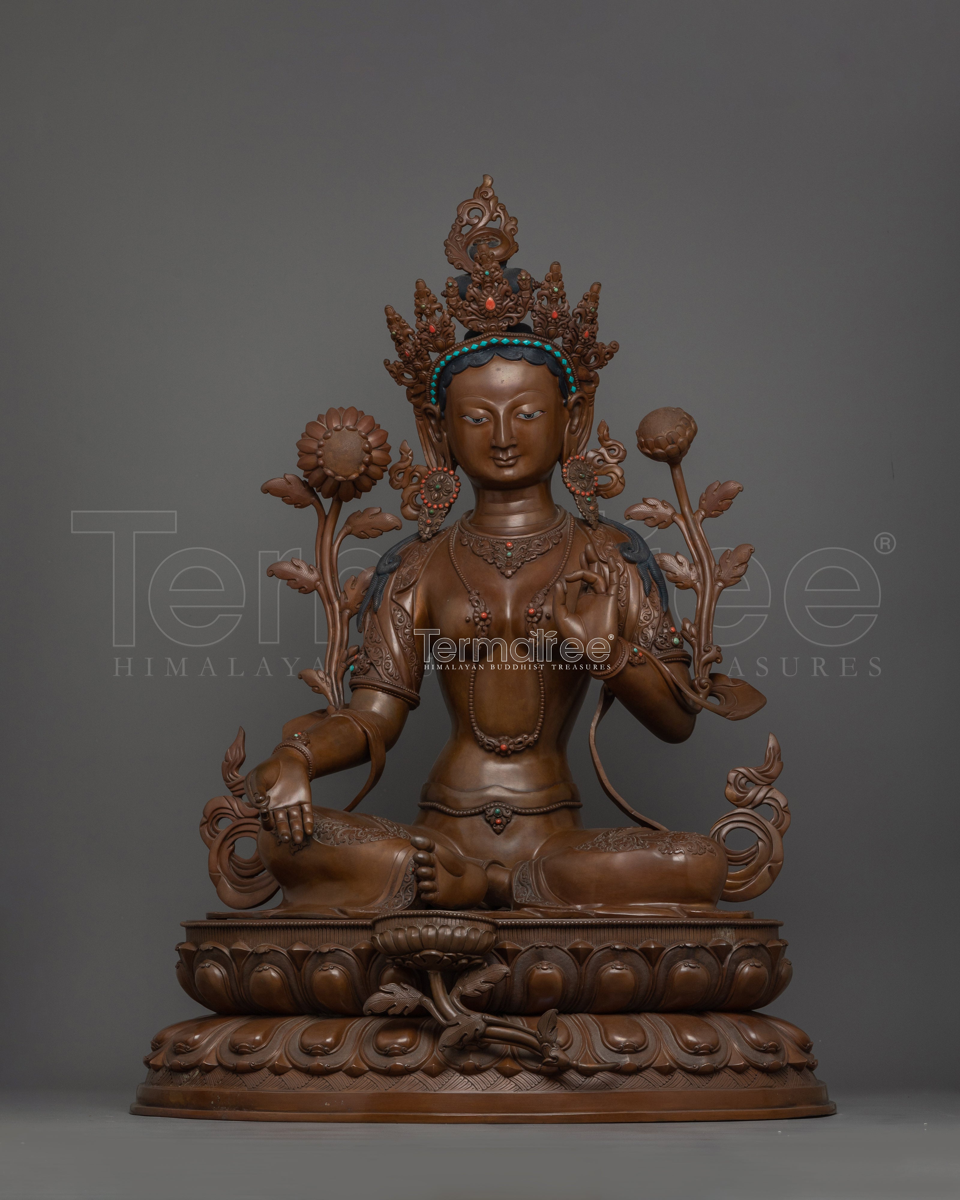 Green Tara Saviouress Deity Sculpture | Female Buddha of Compassion and Protection