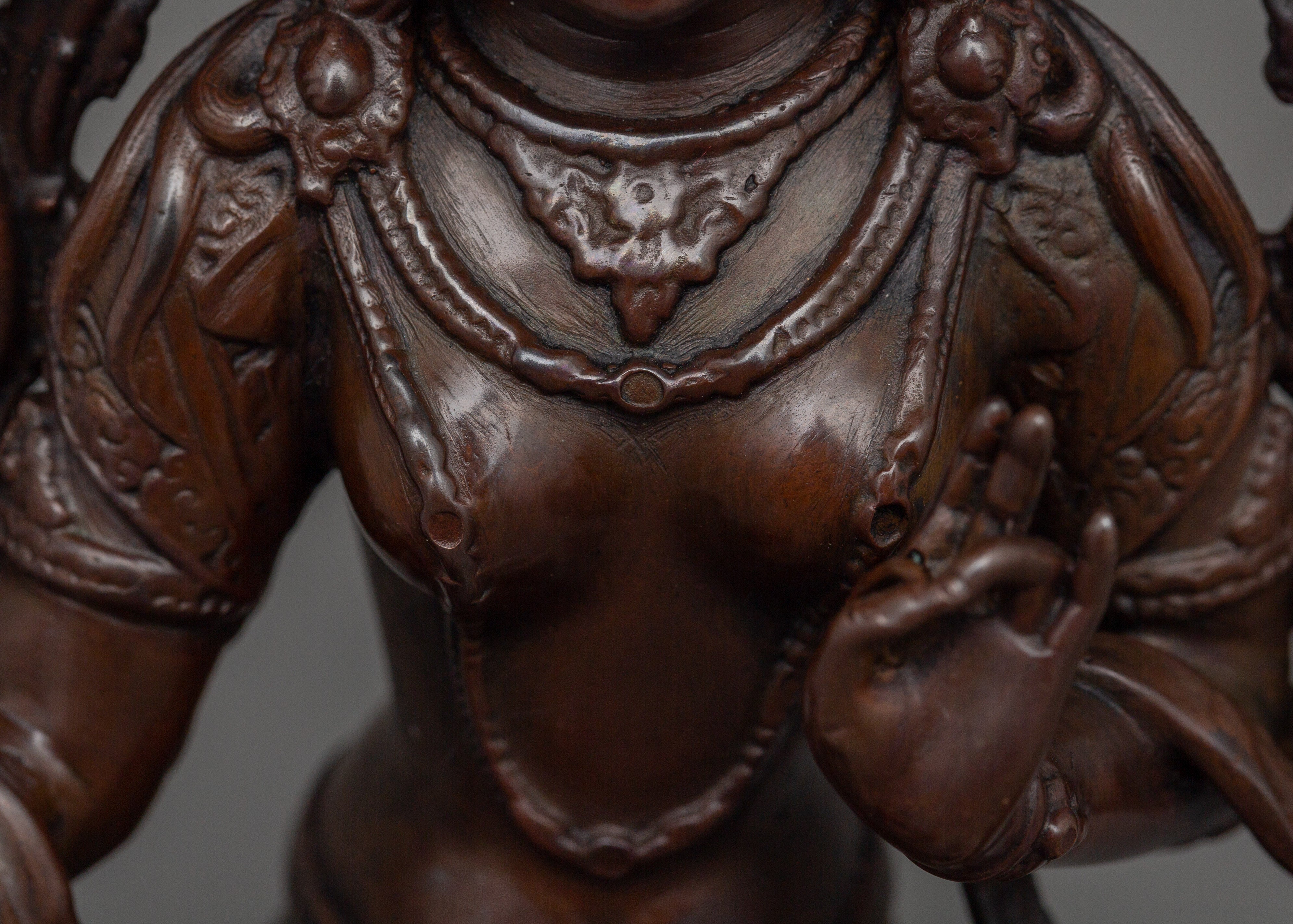 Graceful Green Tara Statue | 6.5” Oxidized Copper Miniature