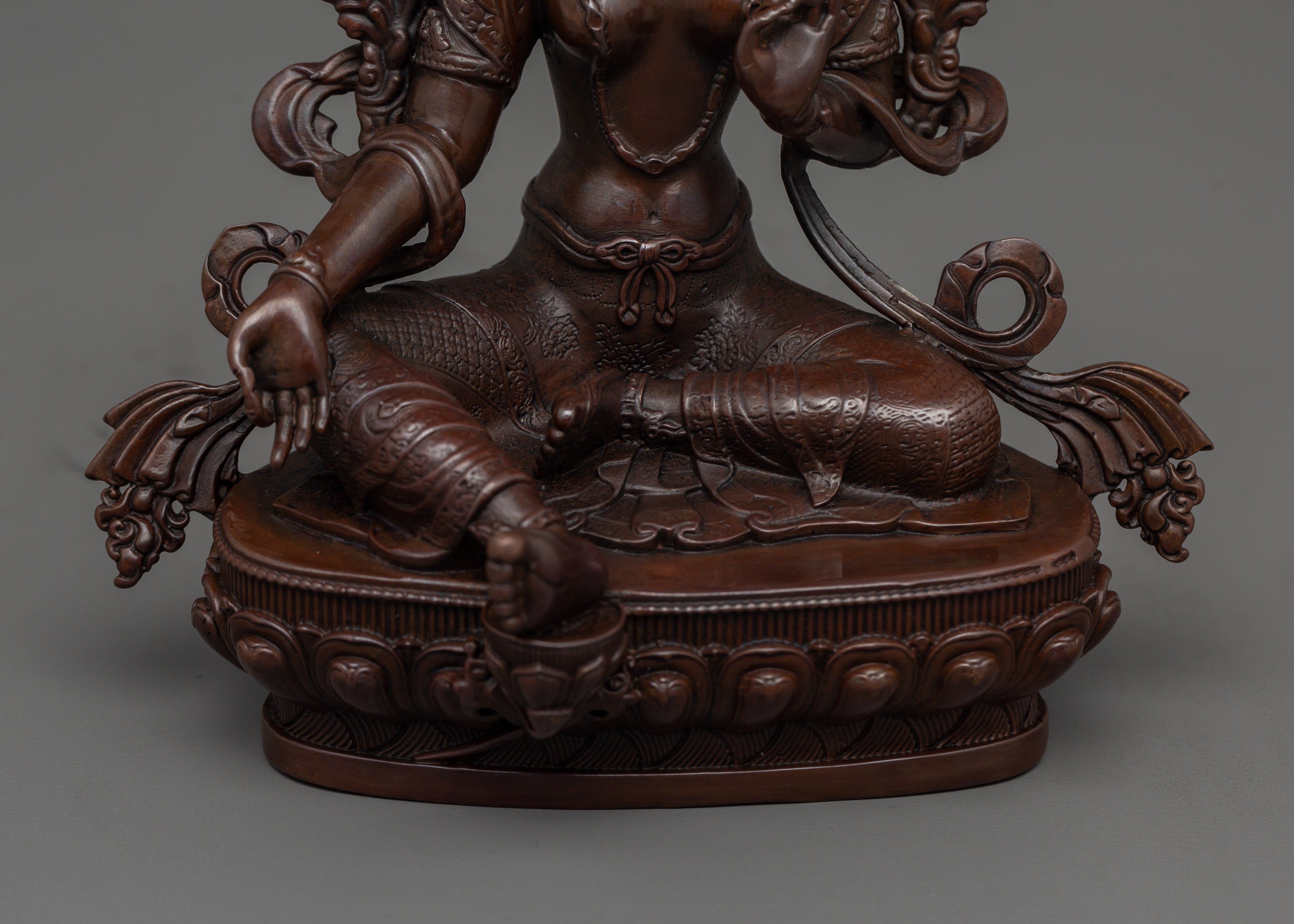 Graceful Green Tara Statue | 6.5” Oxidized Copper Miniature