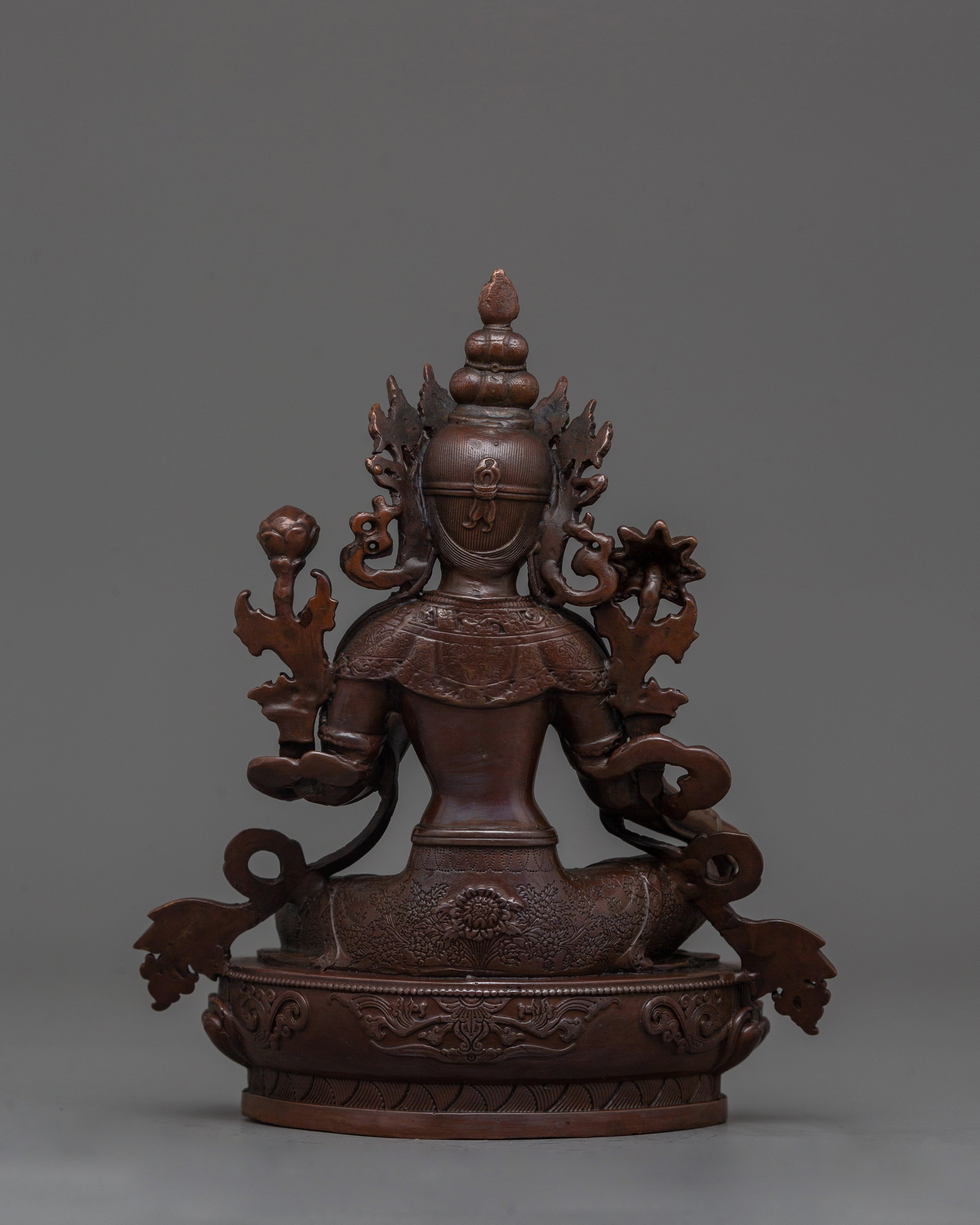 Graceful Green Tara Statue | 6.5” Oxidized Copper Miniature