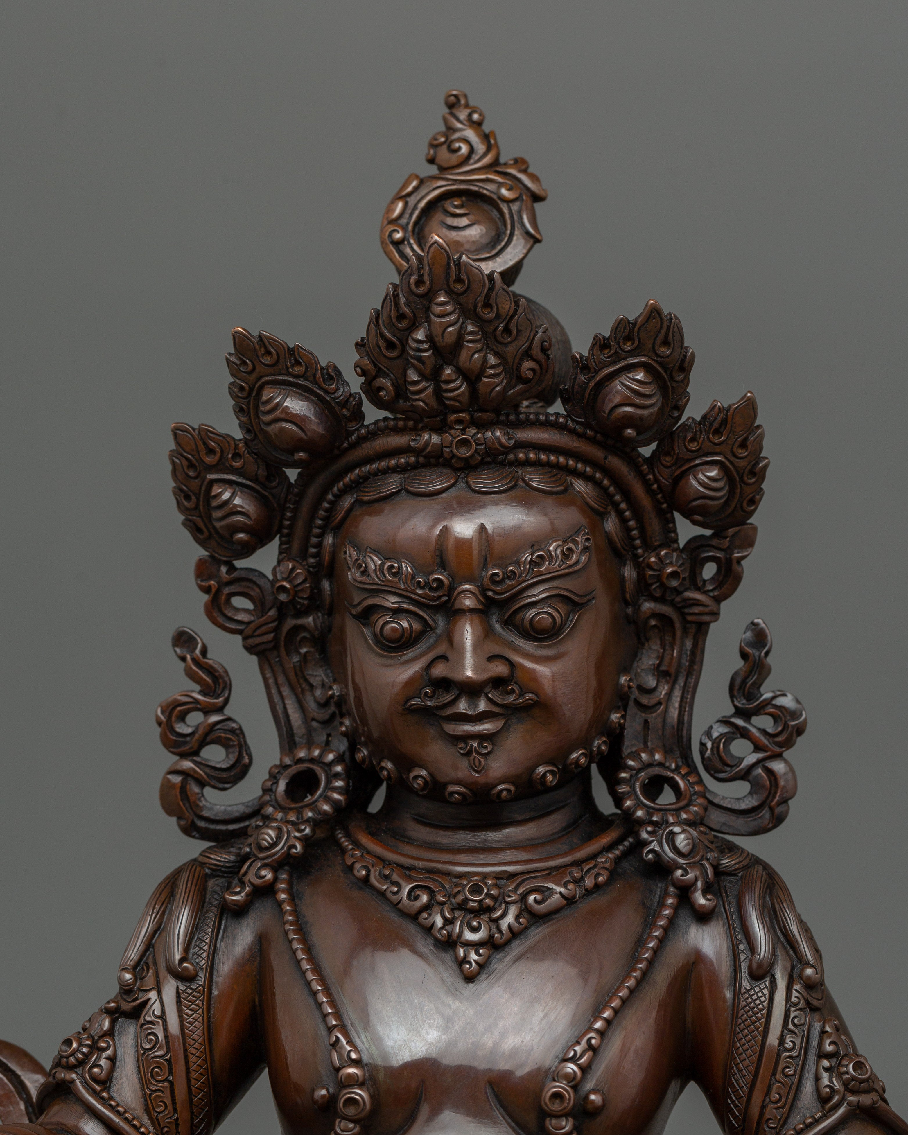 Tibetan Religious Dzambhala Statue | 12.6 Inch Oxidized Copper Art