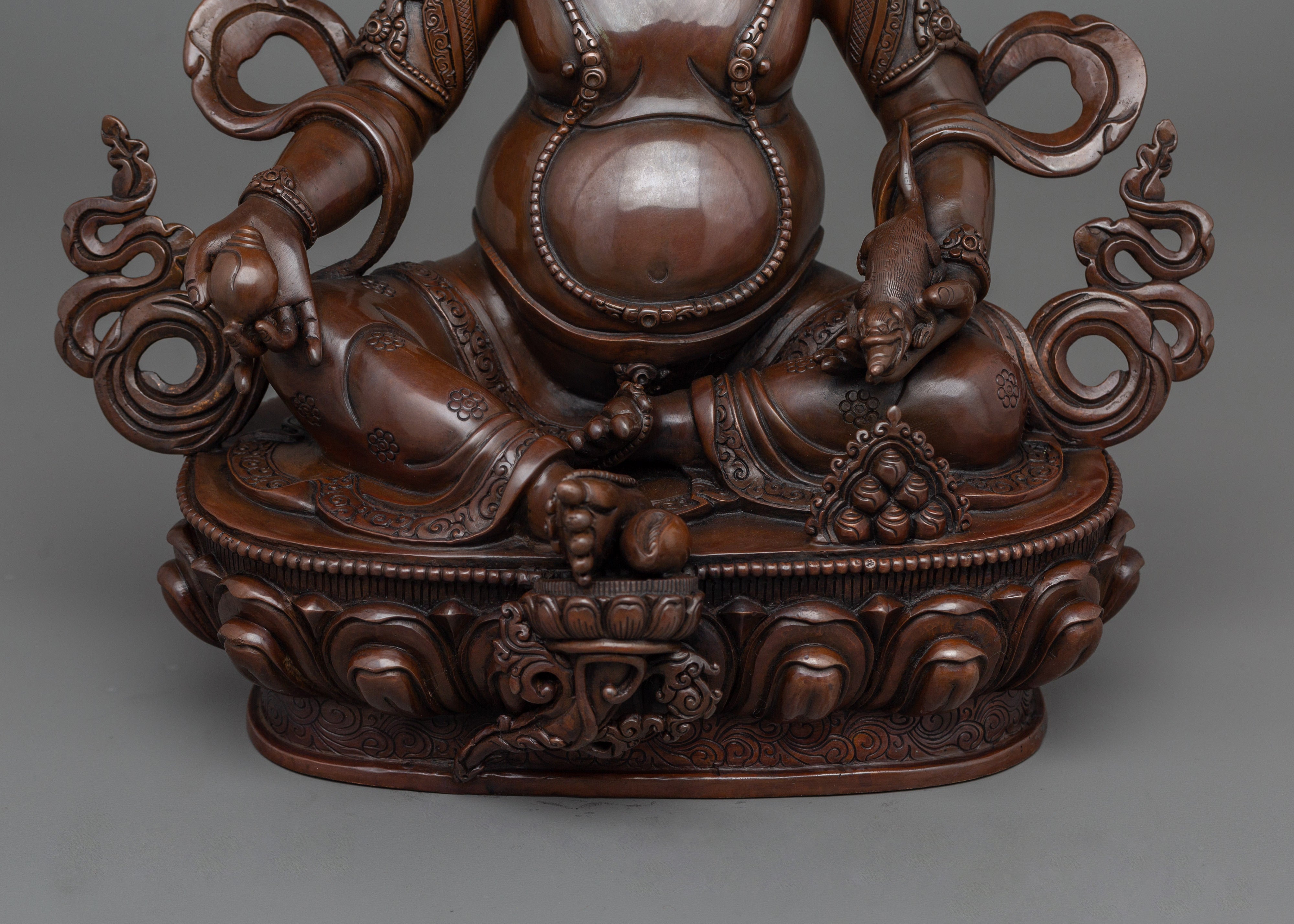 Tibetan Religious Dzambhala Statue | 12.6 Inch Oxidized Copper Art