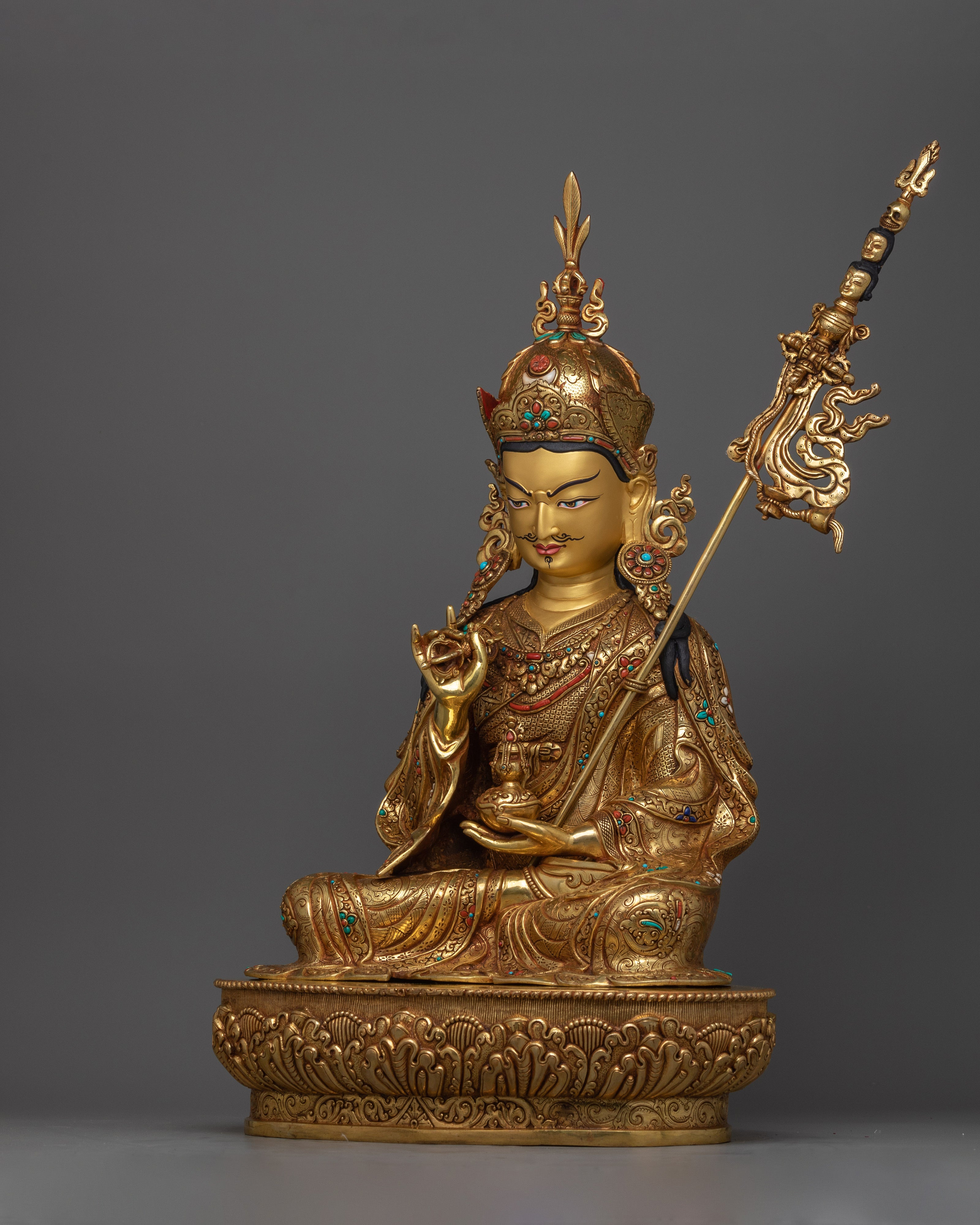 Guru Tsokye Dorje Gold Statue | Peaceful form of Guru Rinpoche