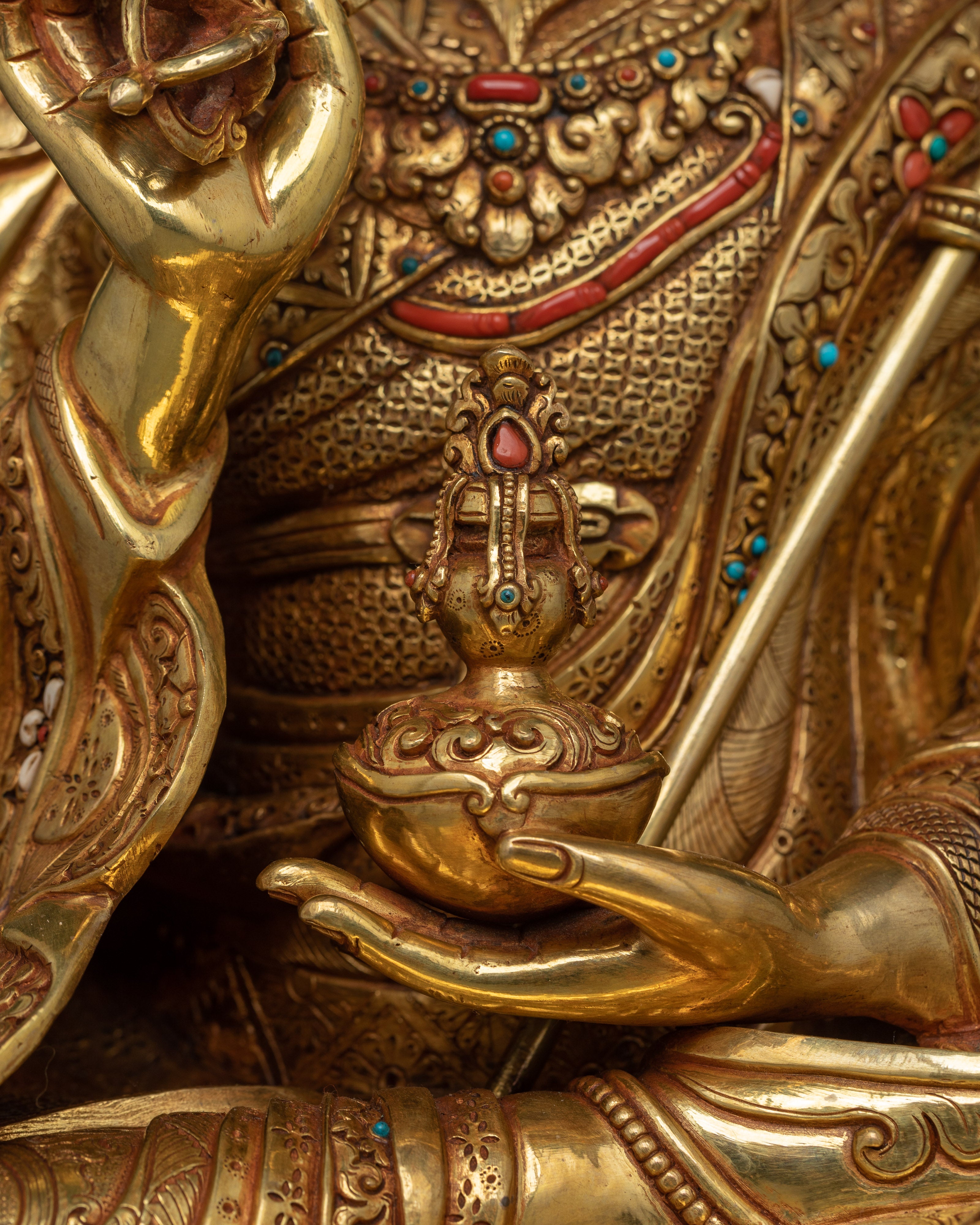 Guru Tsokye Dorje Gold Statue | Peaceful form of Guru Rinpoche