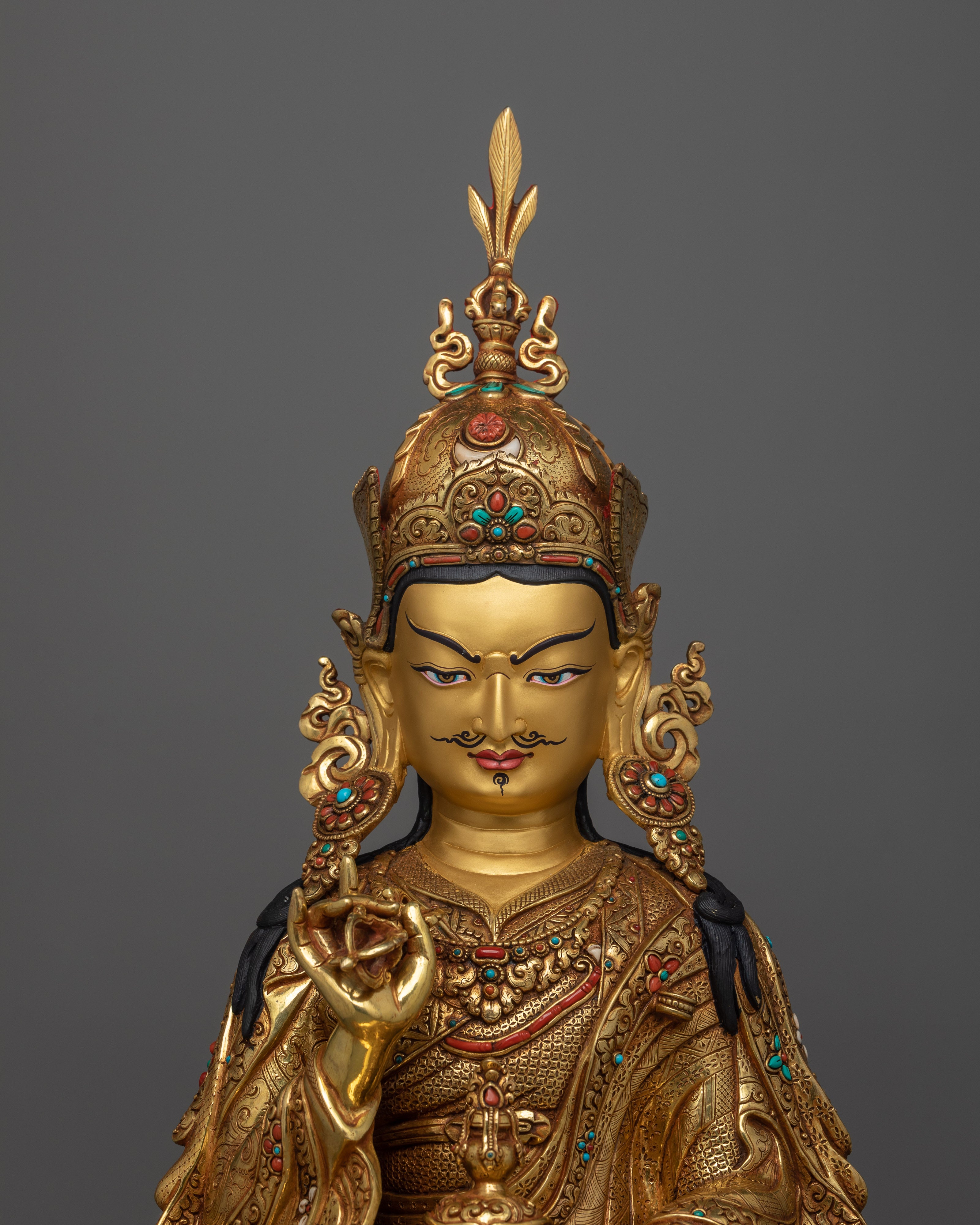 Guru Tsokye Dorje Gold Statue | Peaceful form of Guru Rinpoche