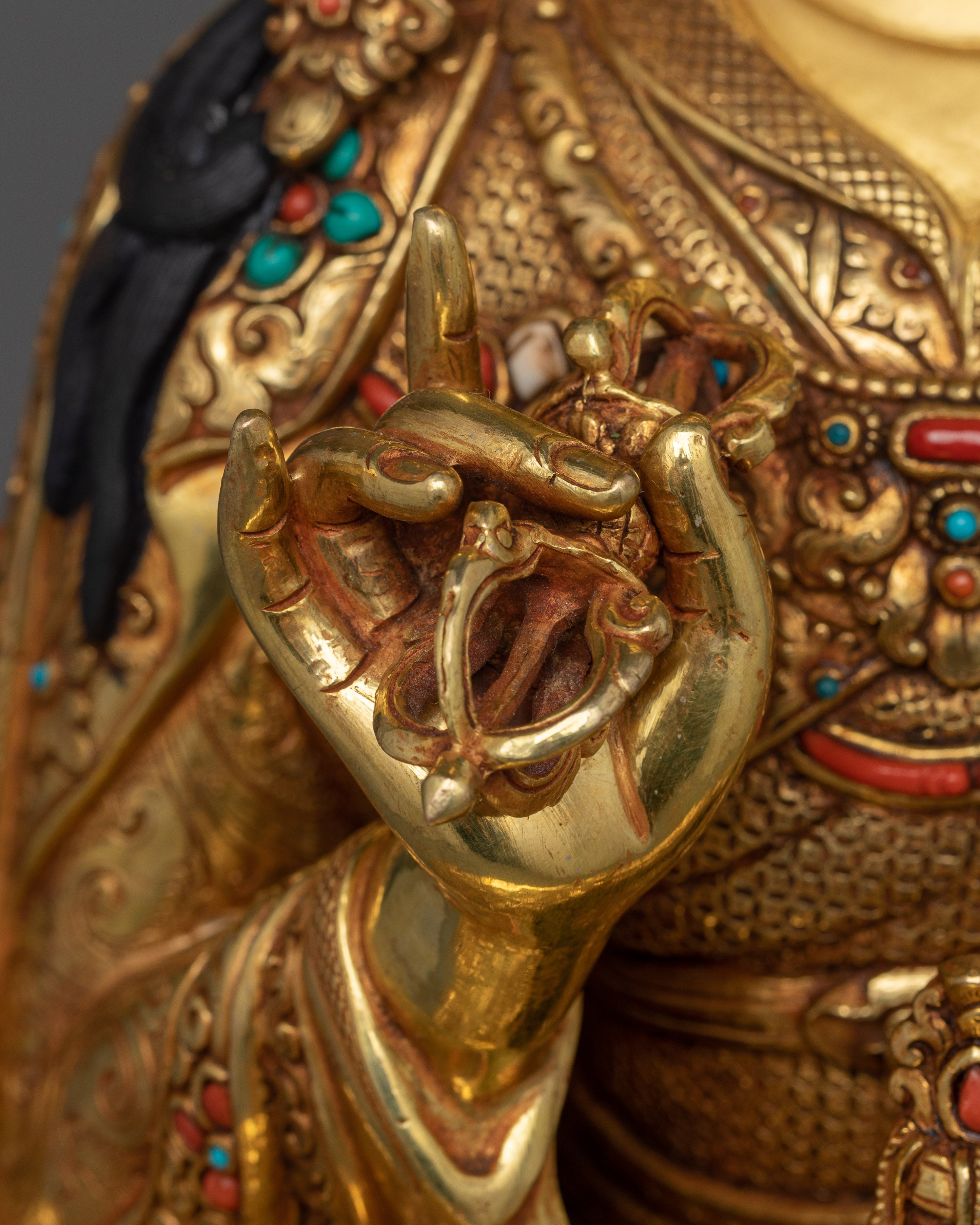 Guru Tsokye Dorje Gold Statue | Peaceful form of Guru Rinpoche