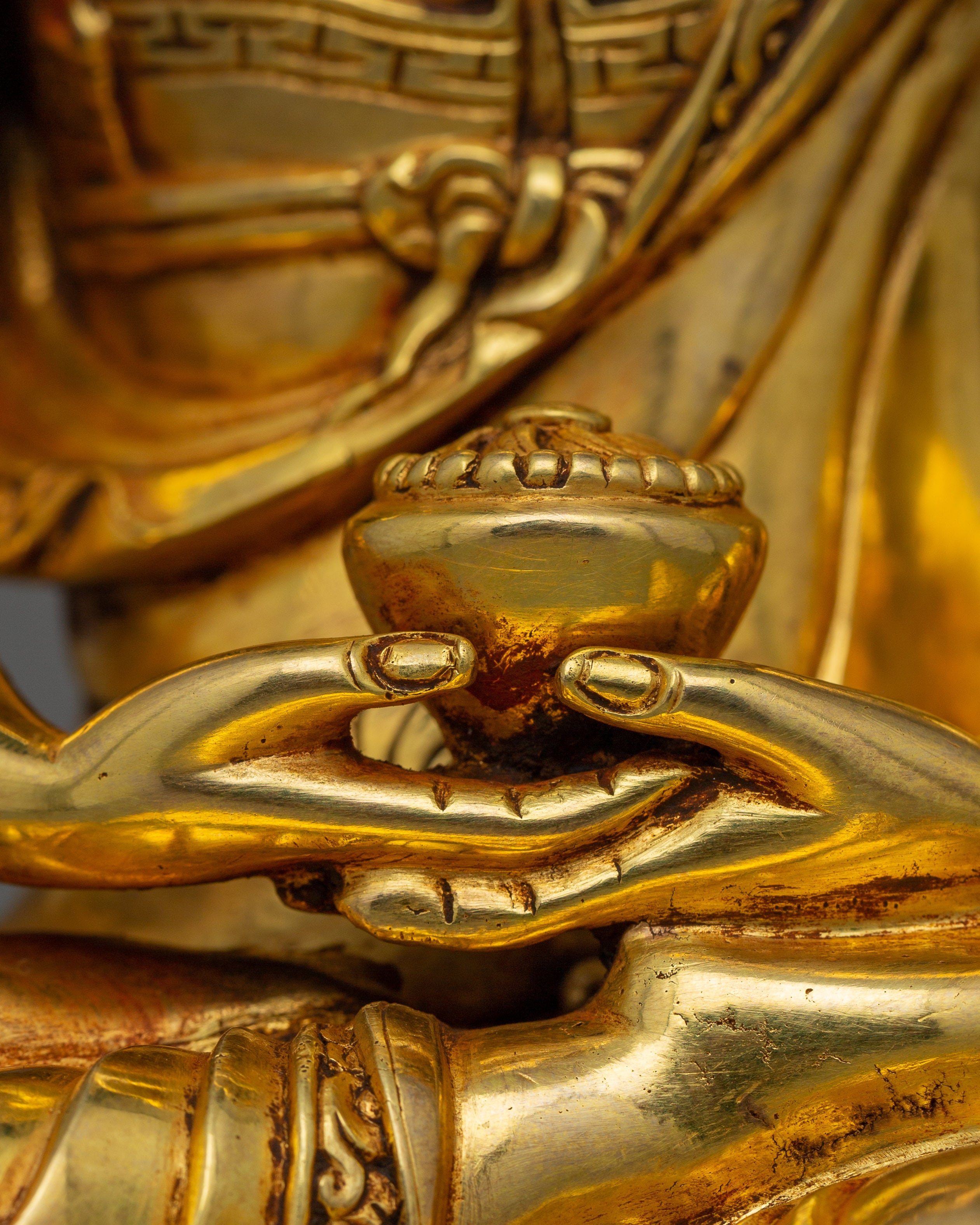 Gold Amitabha Buddha 8.66 Inch Statue | 24K Gold Gilded Handmade in Nepal