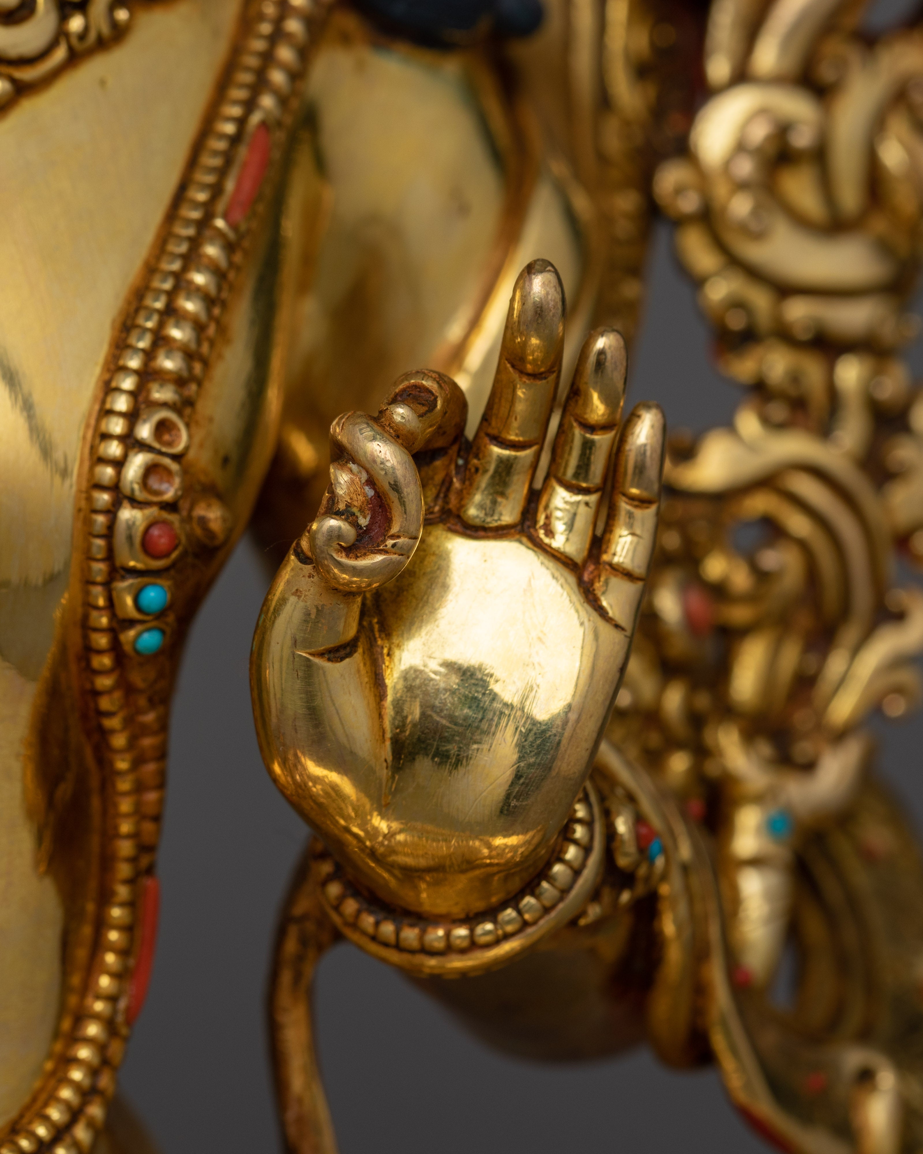 Exquisite Manjushri Gold Statue | Fine Handmade Sculpture of Wisdom Deity