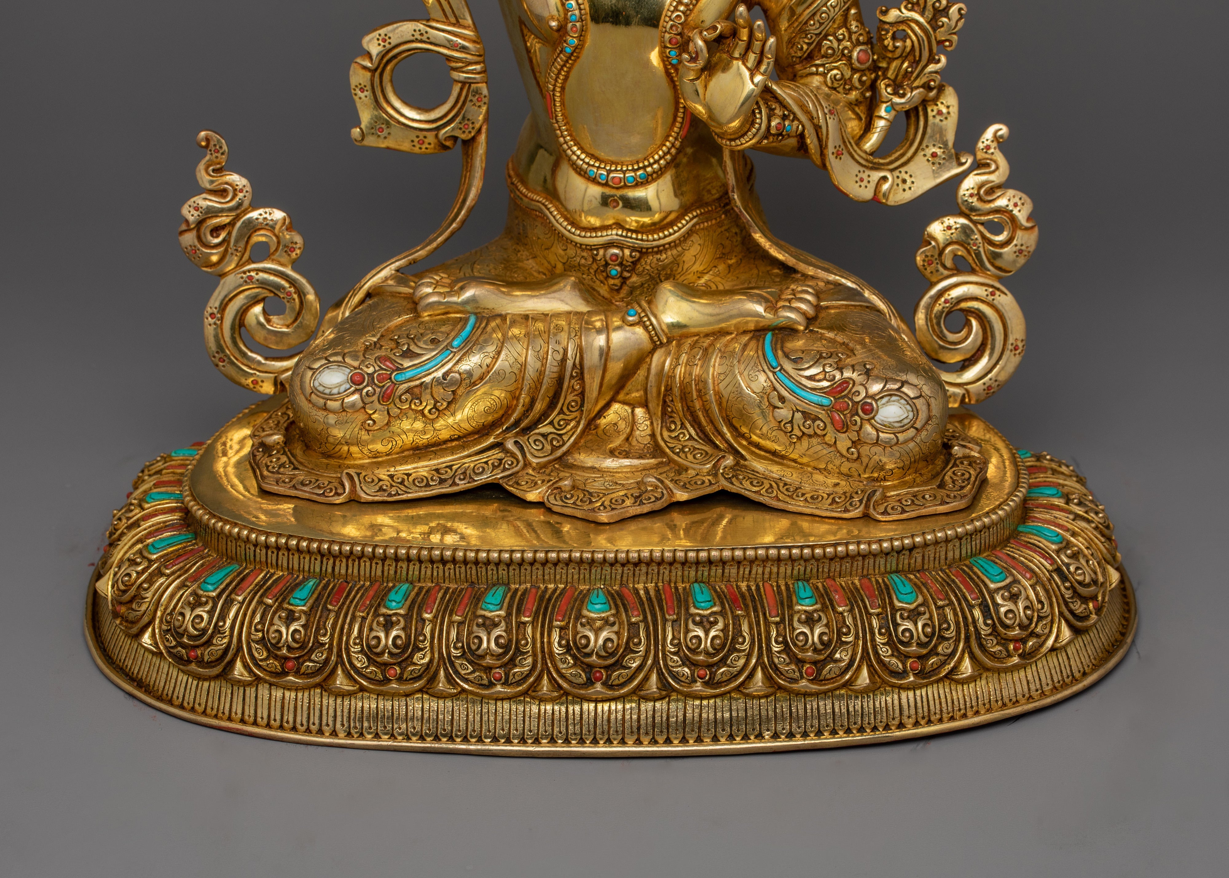 Exquisite Manjushri Gold Statue | Fine Handmade Sculpture of Wisdom Deity