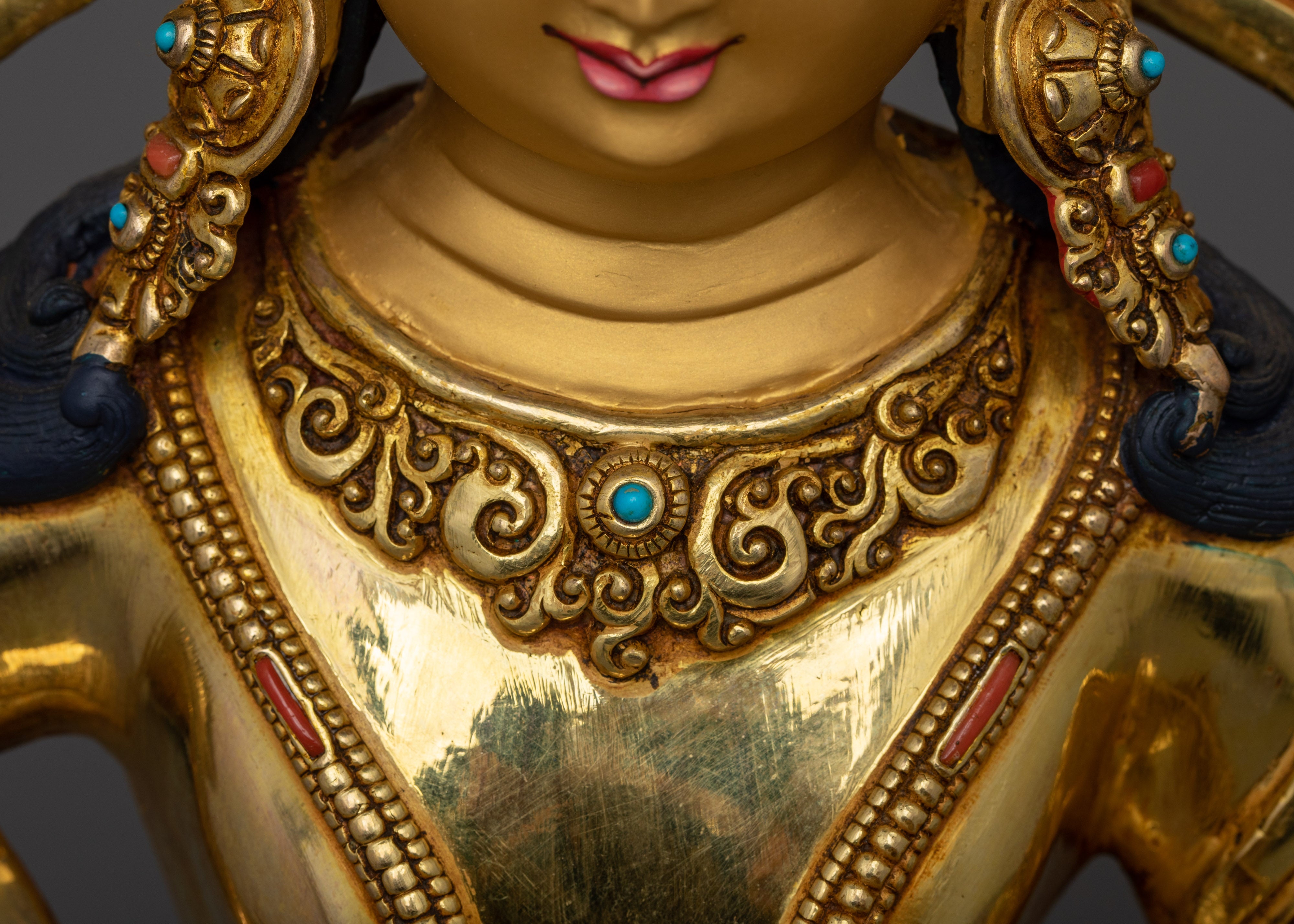 Exquisite Manjushri Gold Statue | Fine Handmade Sculpture of Wisdom Deity