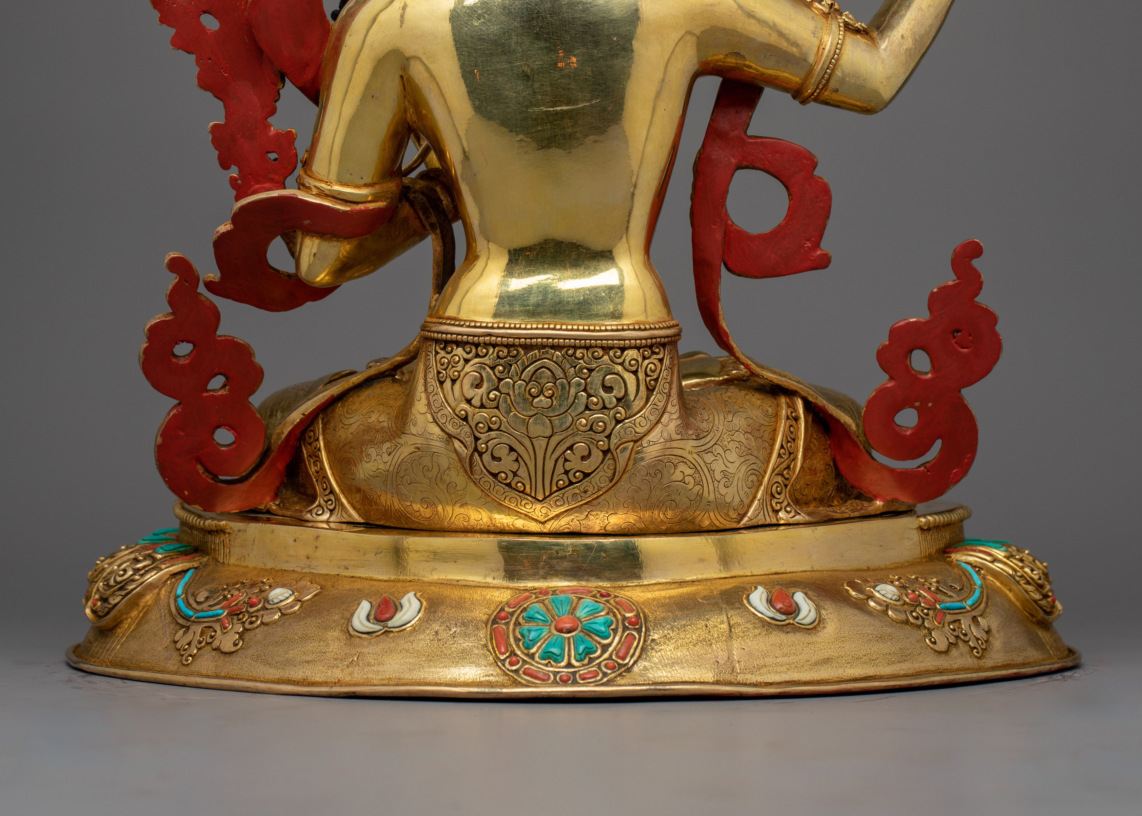Exquisite Manjushri Gold Statue | Fine Handmade Sculpture of Wisdom Deity