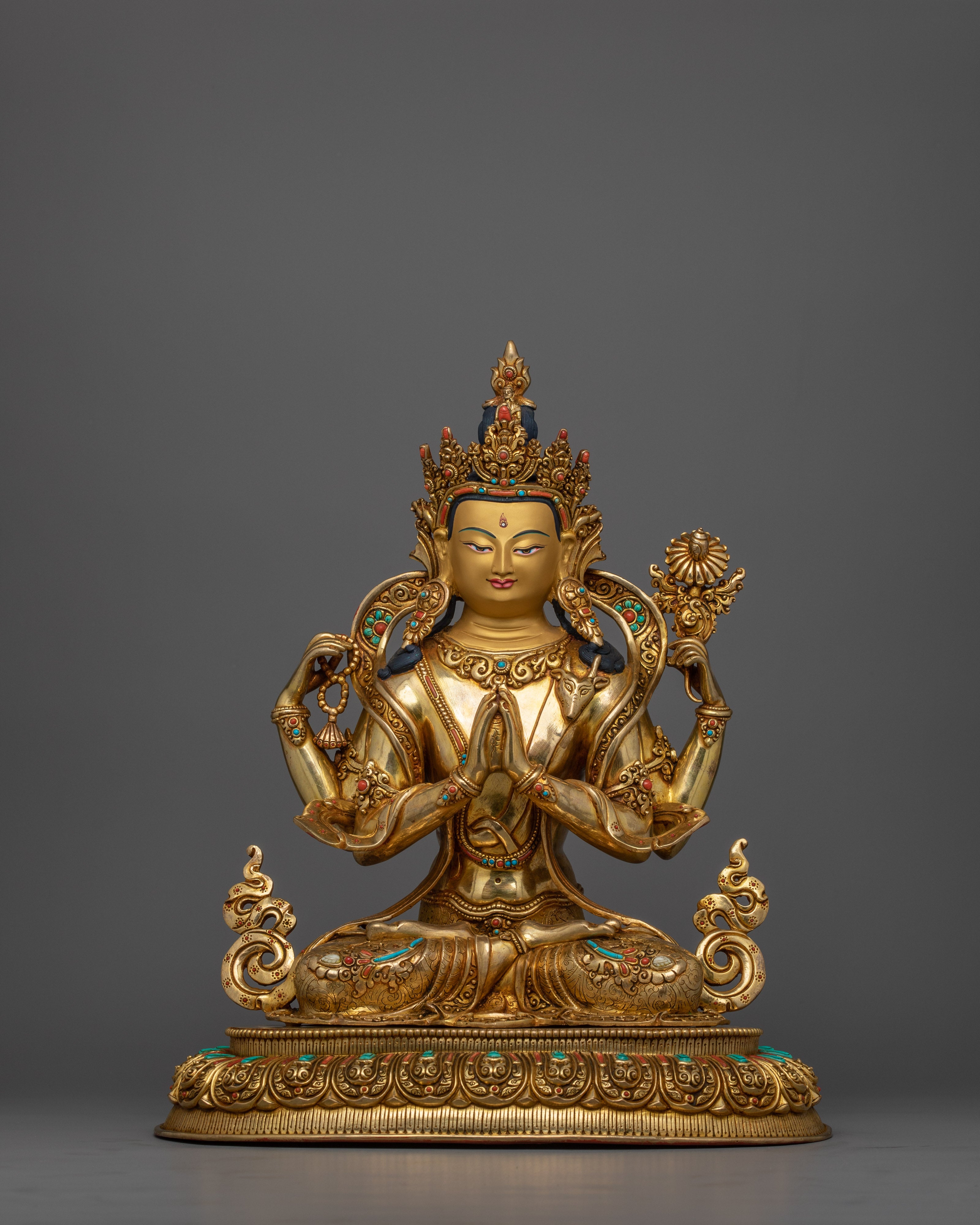 Exquisite Chenrezig Gold Statue | The embodiment of Compassion