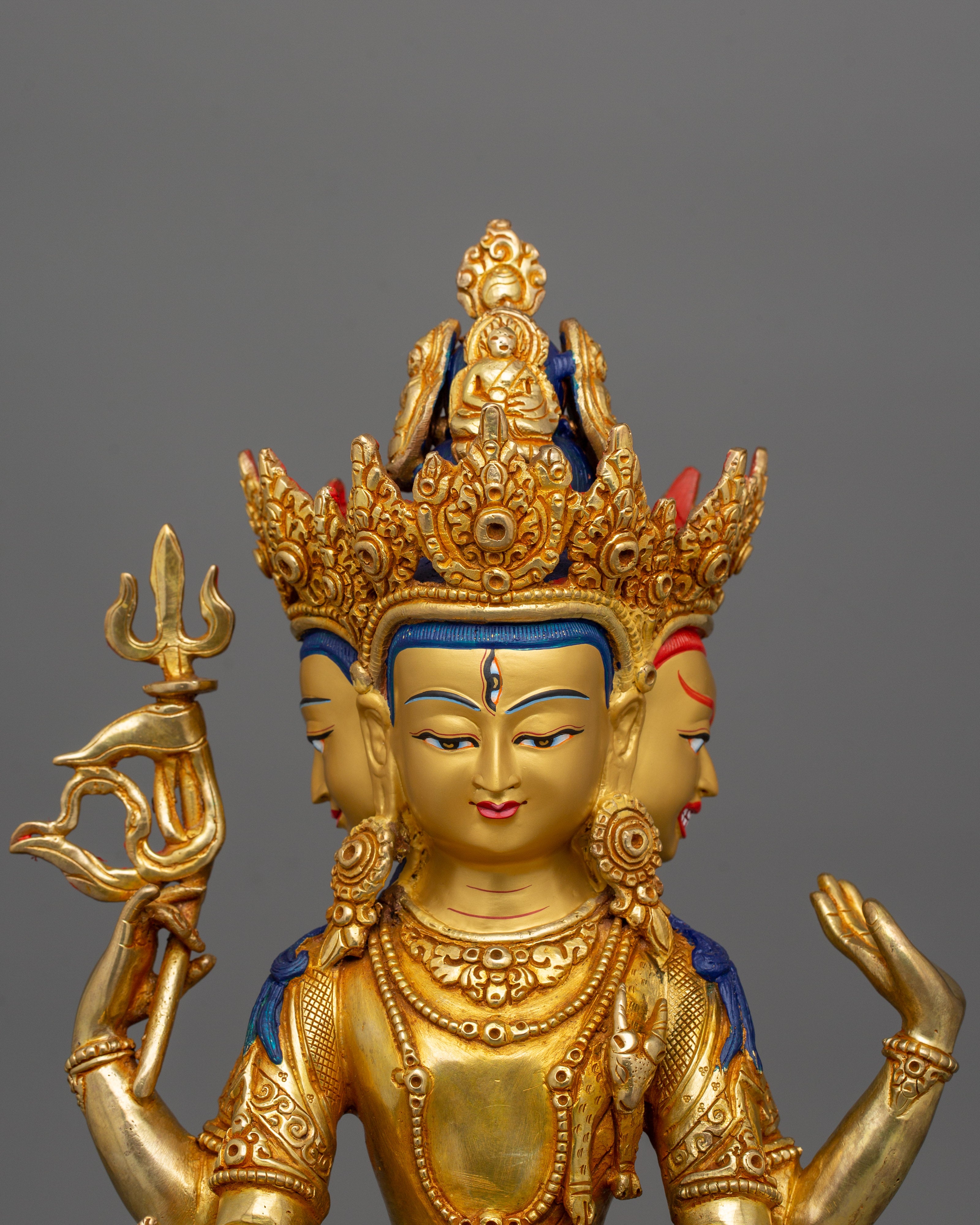 Tibetan Amoghapasha Compassion Deity Statue | Copper Body Buddhist Sculpture