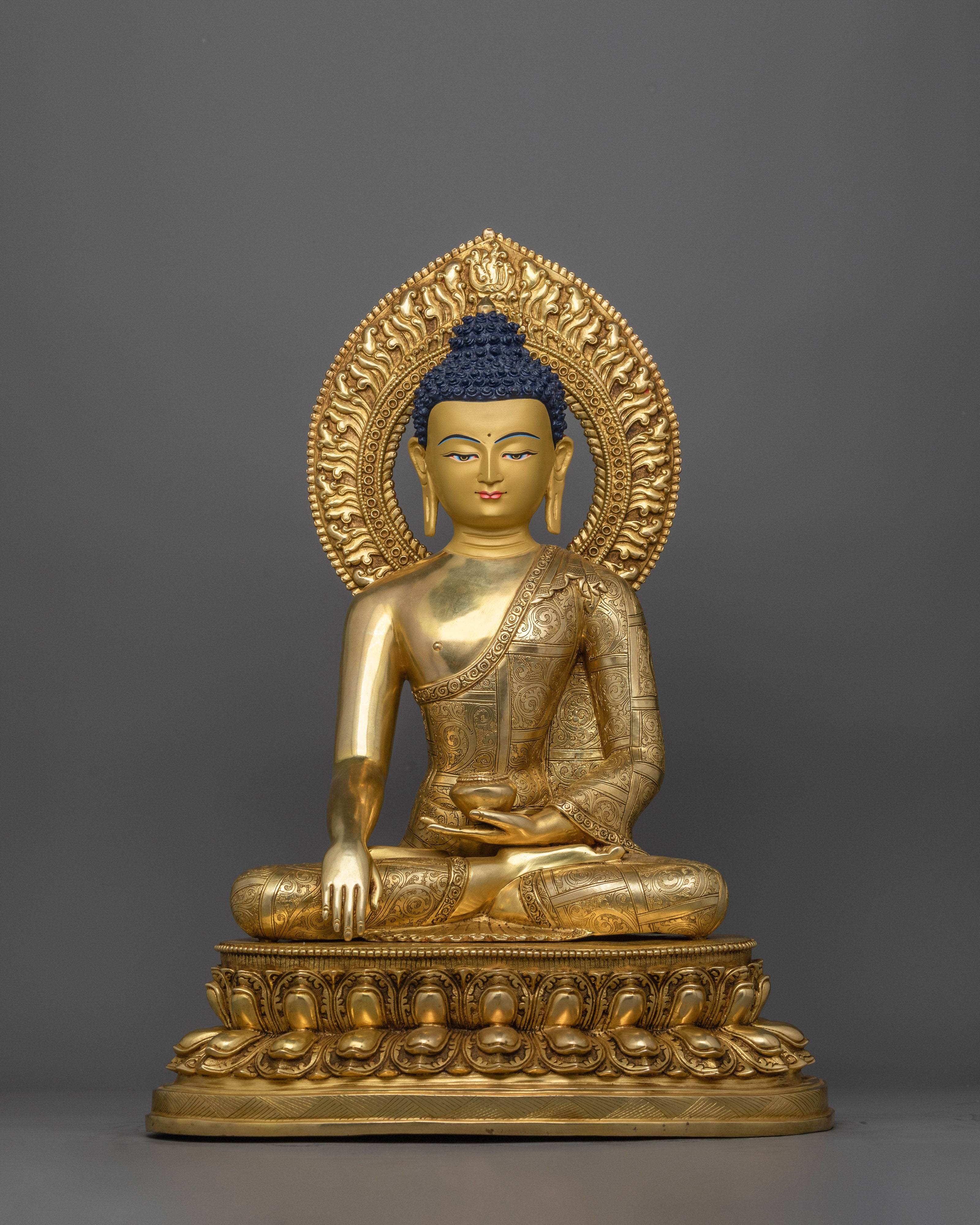 Shakyamuni Buddha with Sacred Halo Statue | Enlightened Aura and Spiritual Awakening