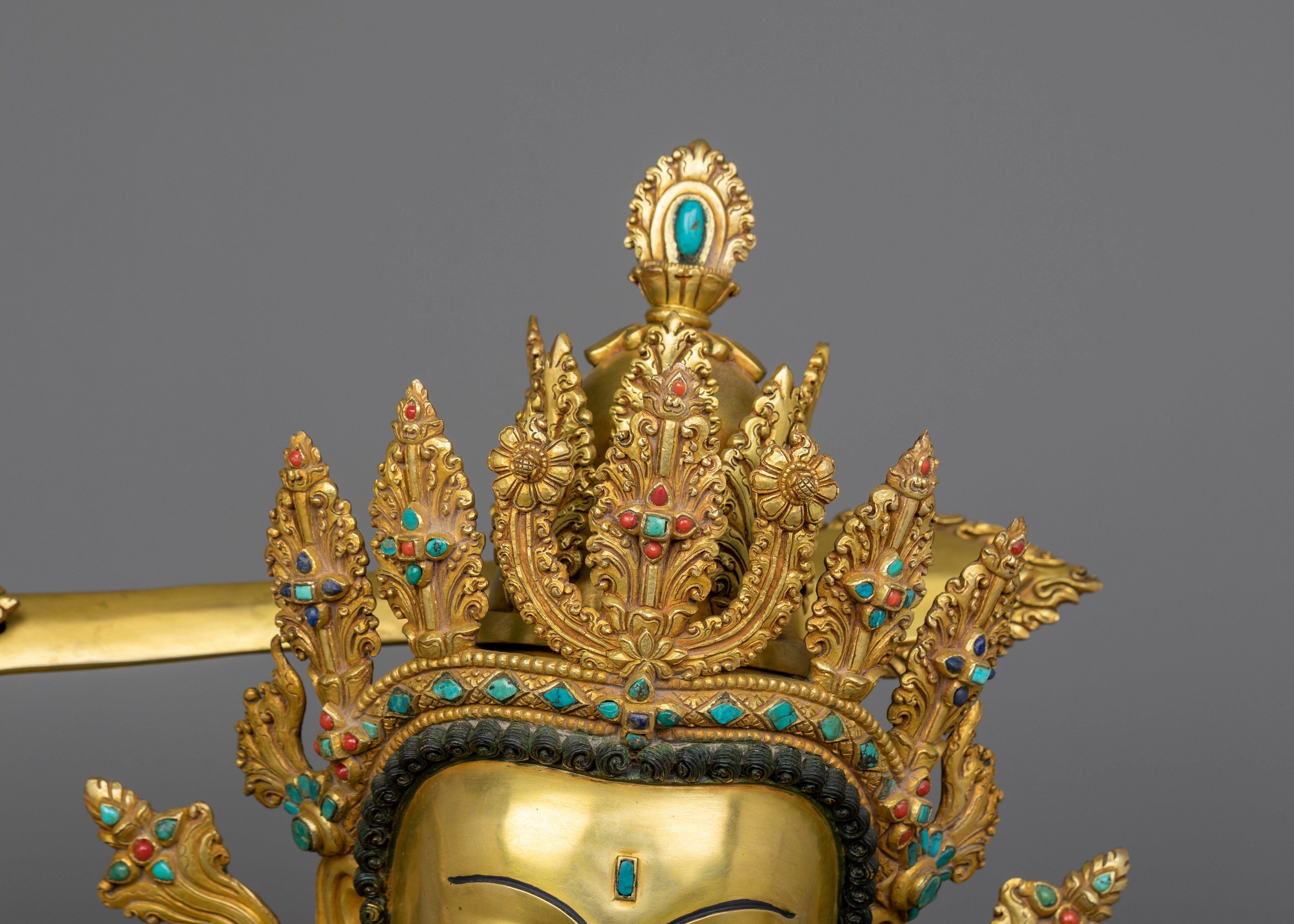 31.1 Inch Maha Manjushri Buddhist Sculpture | Bodhisattva Who Represents Supreme Wisdom