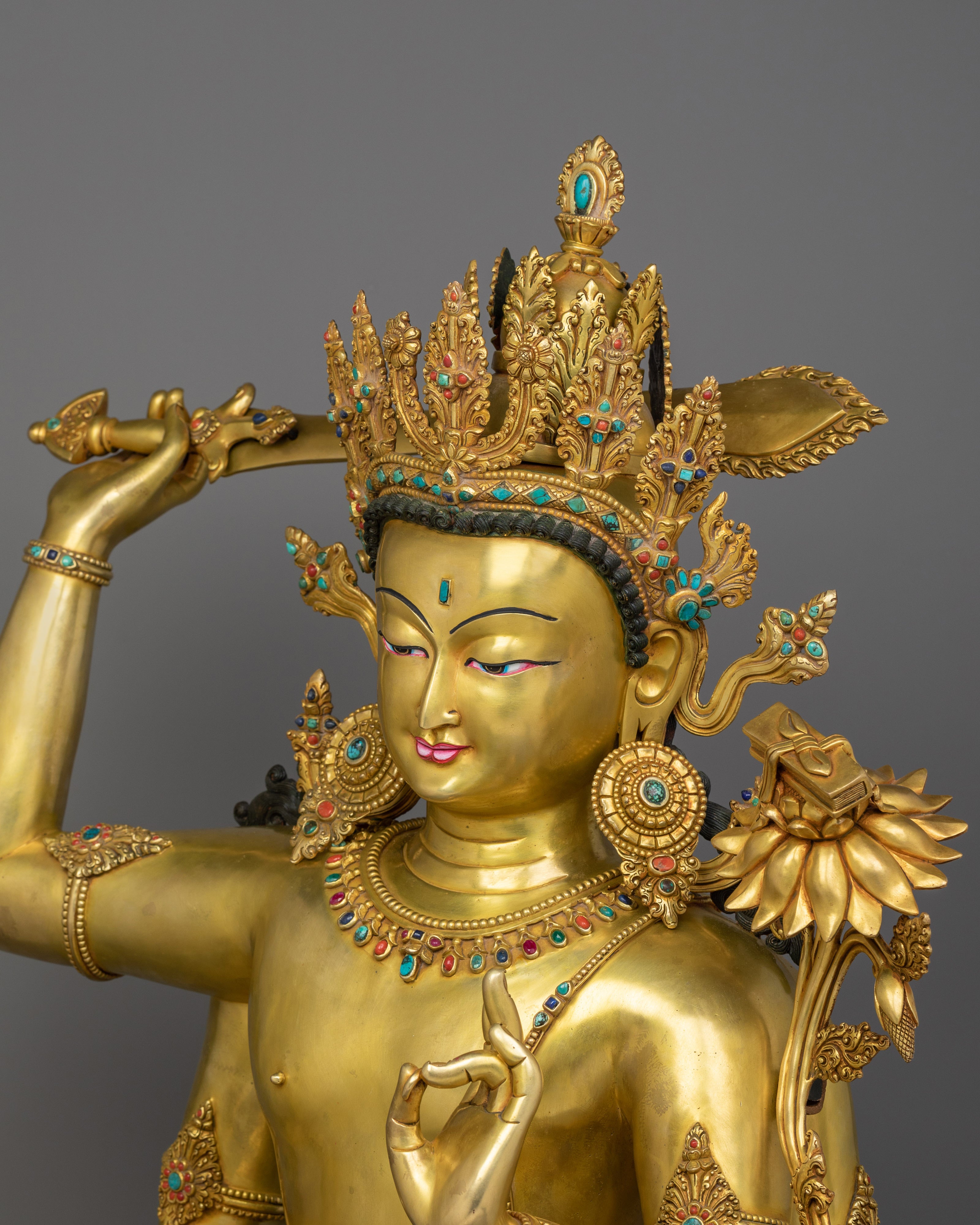31.1 Inch Maha Manjushri Buddhist Sculpture | Bodhisattva Who Represents Supreme Wisdom