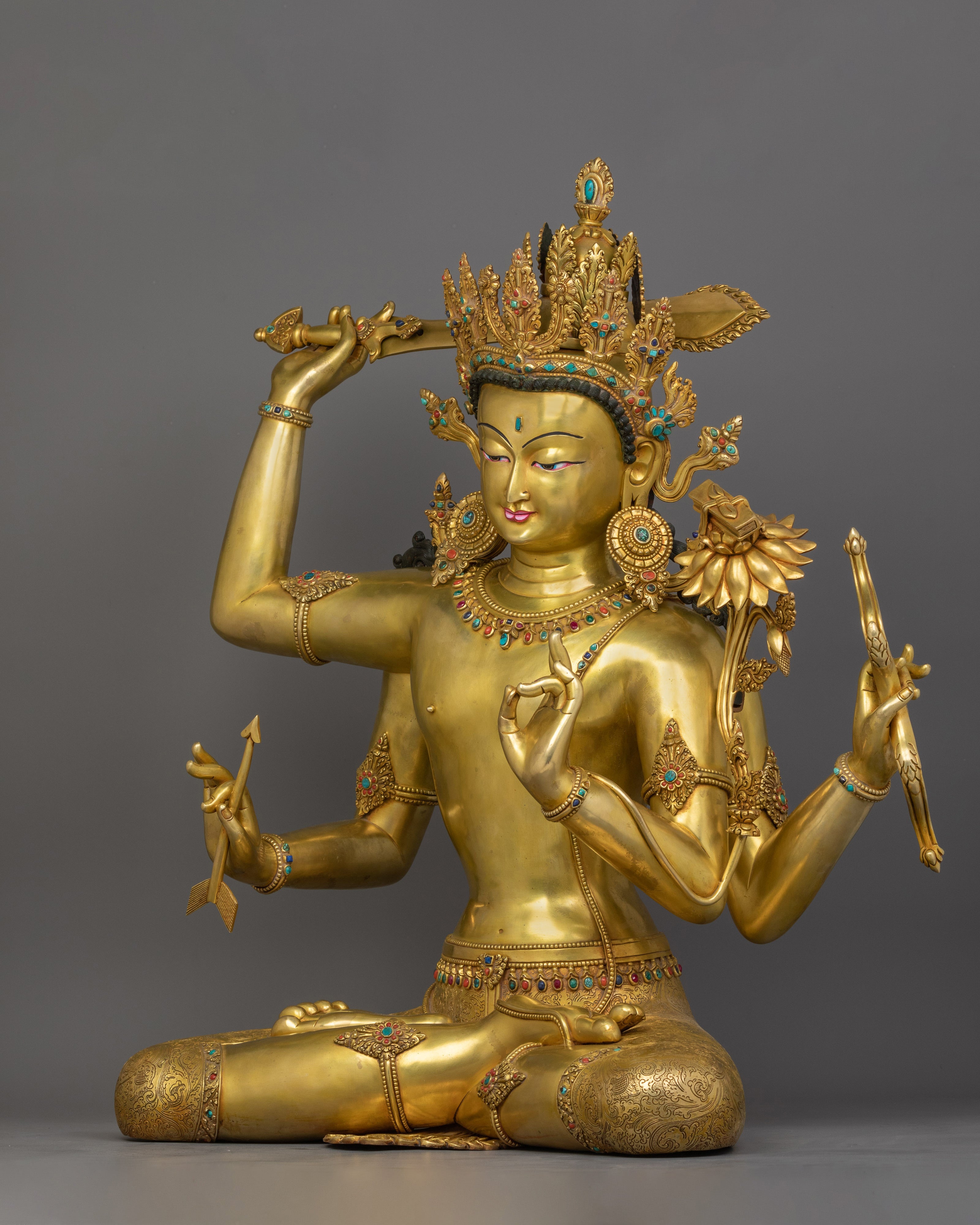 31.1 Inch Maha Manjushri Buddhist Sculpture | Bodhisattva Who Represents Supreme Wisdom