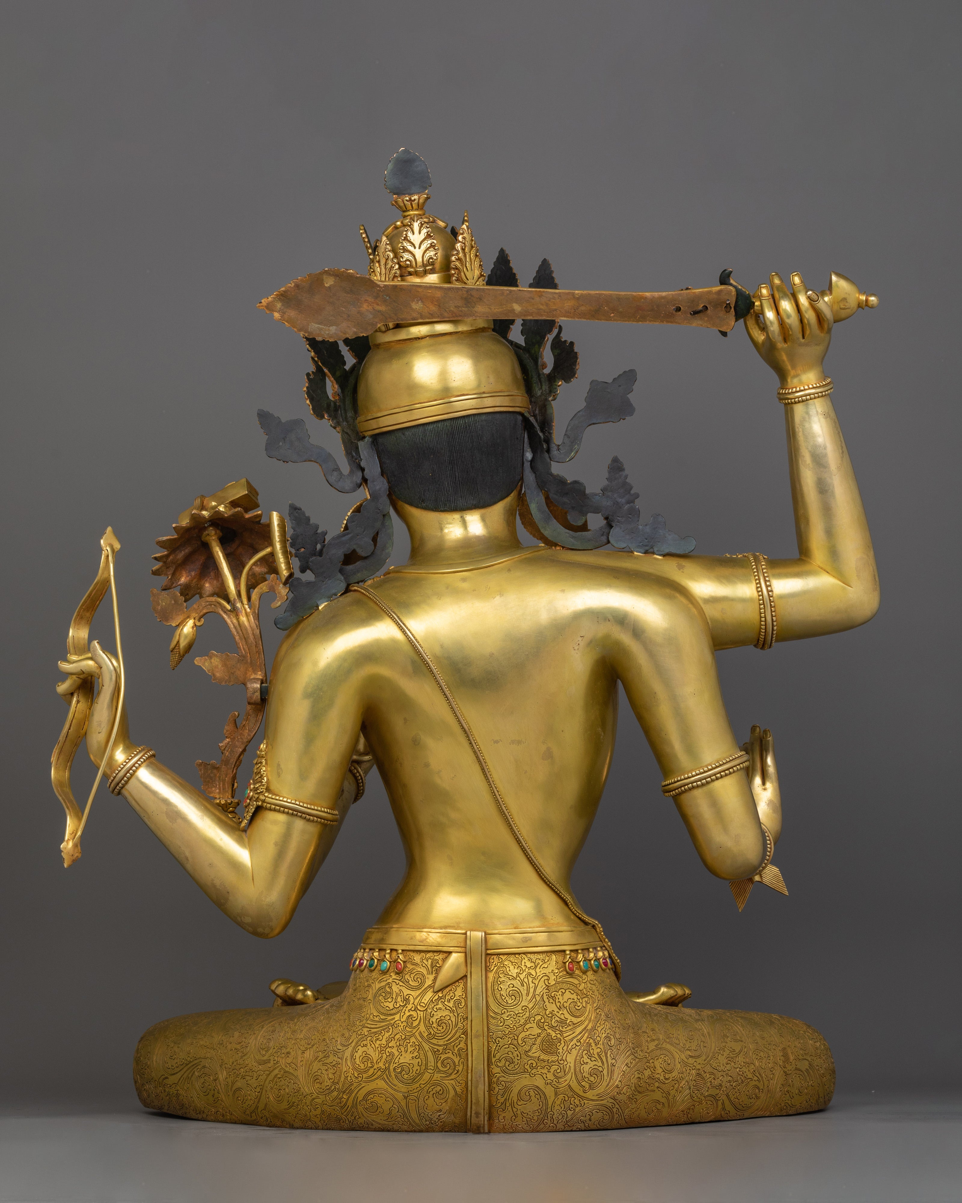31.1 Inch Maha Manjushri Buddhist Sculpture | Bodhisattva Who Represents Supreme Wisdom