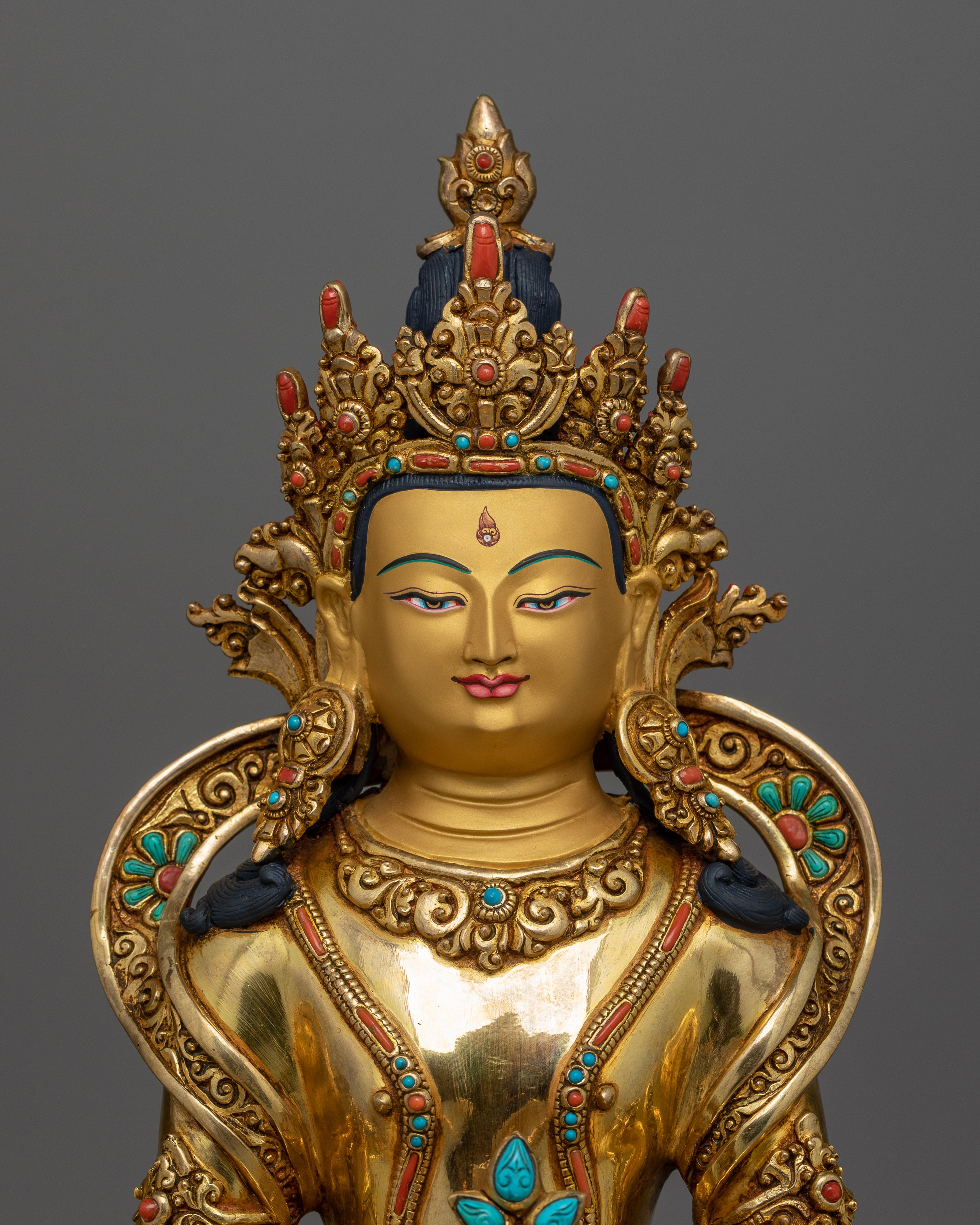 Golden Amitayus Buddha Statue for Shrine | An Exquisite, Handmade Sculpture