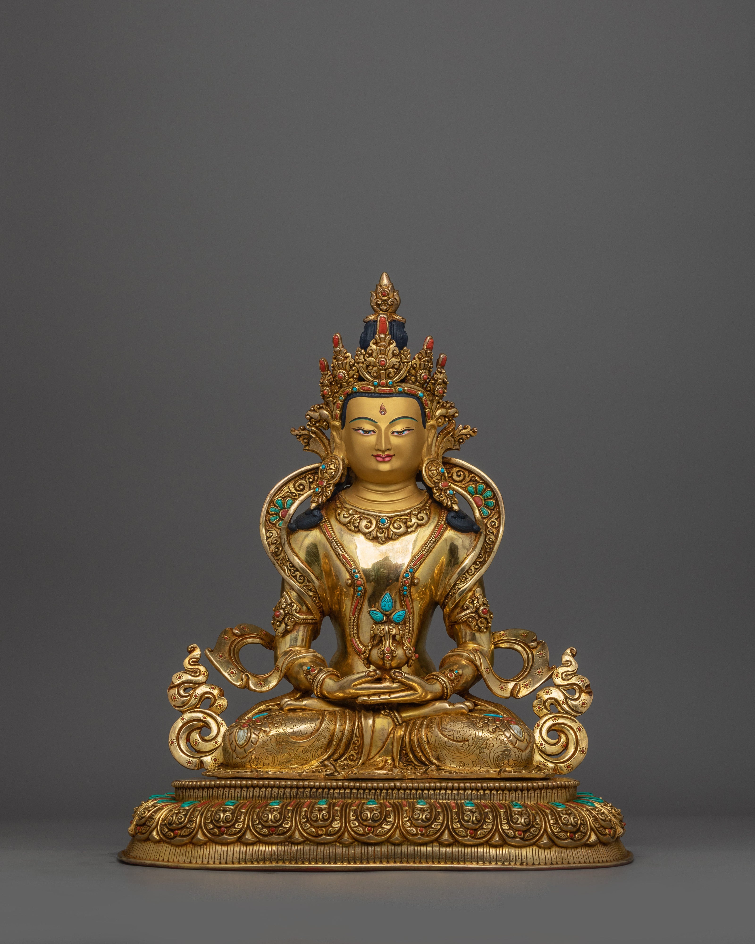 Golden Amitayus Buddha Statue for Shrine | An Exquisite, Handmade Sculpture