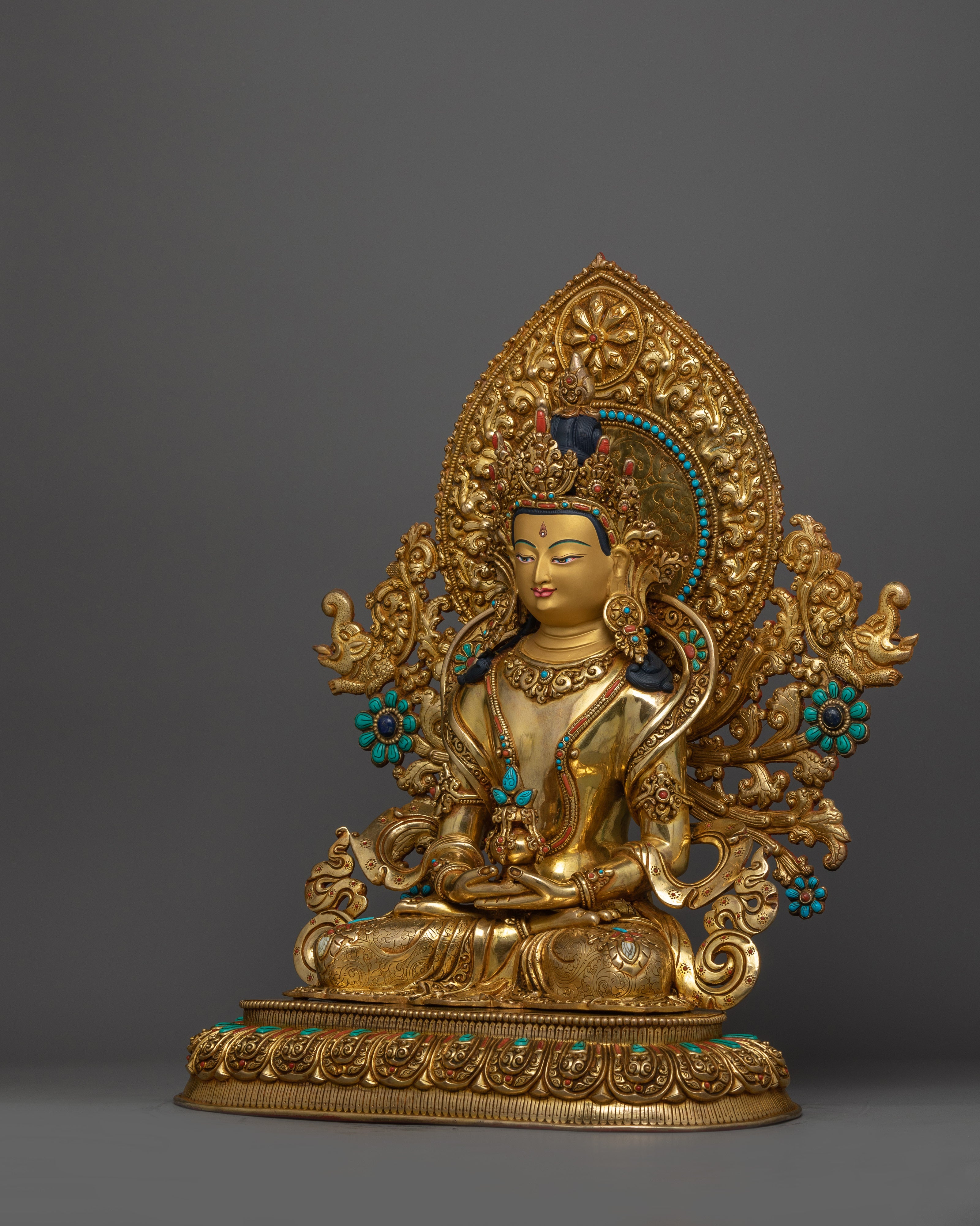 Golden Amitayus Buddha Statue for Shrine | An Exquisite, Handmade Sculpture