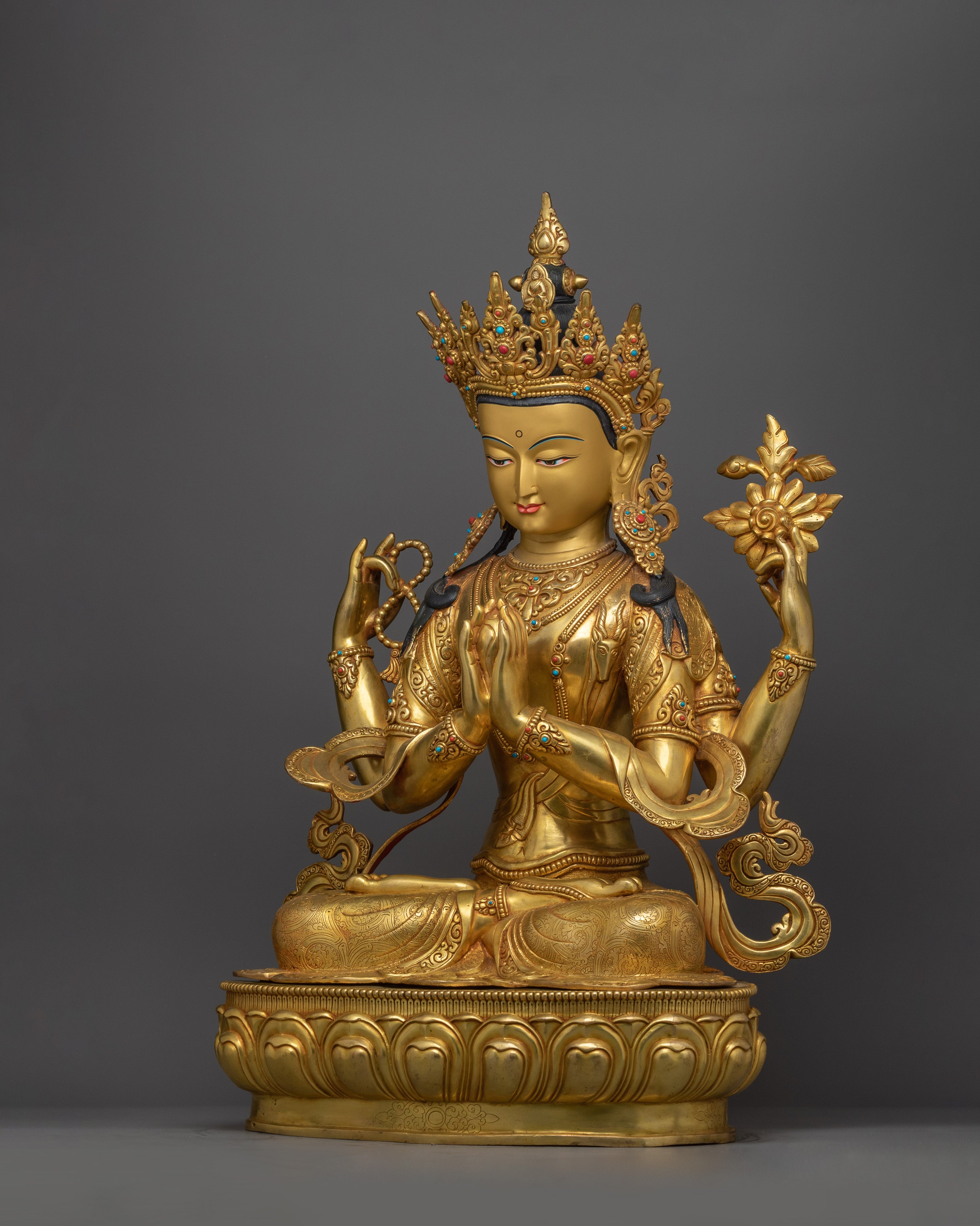 Tibetan Art for Meditation Chenrezig Lokeshvara Figurine | Symbol of Universal Compassion