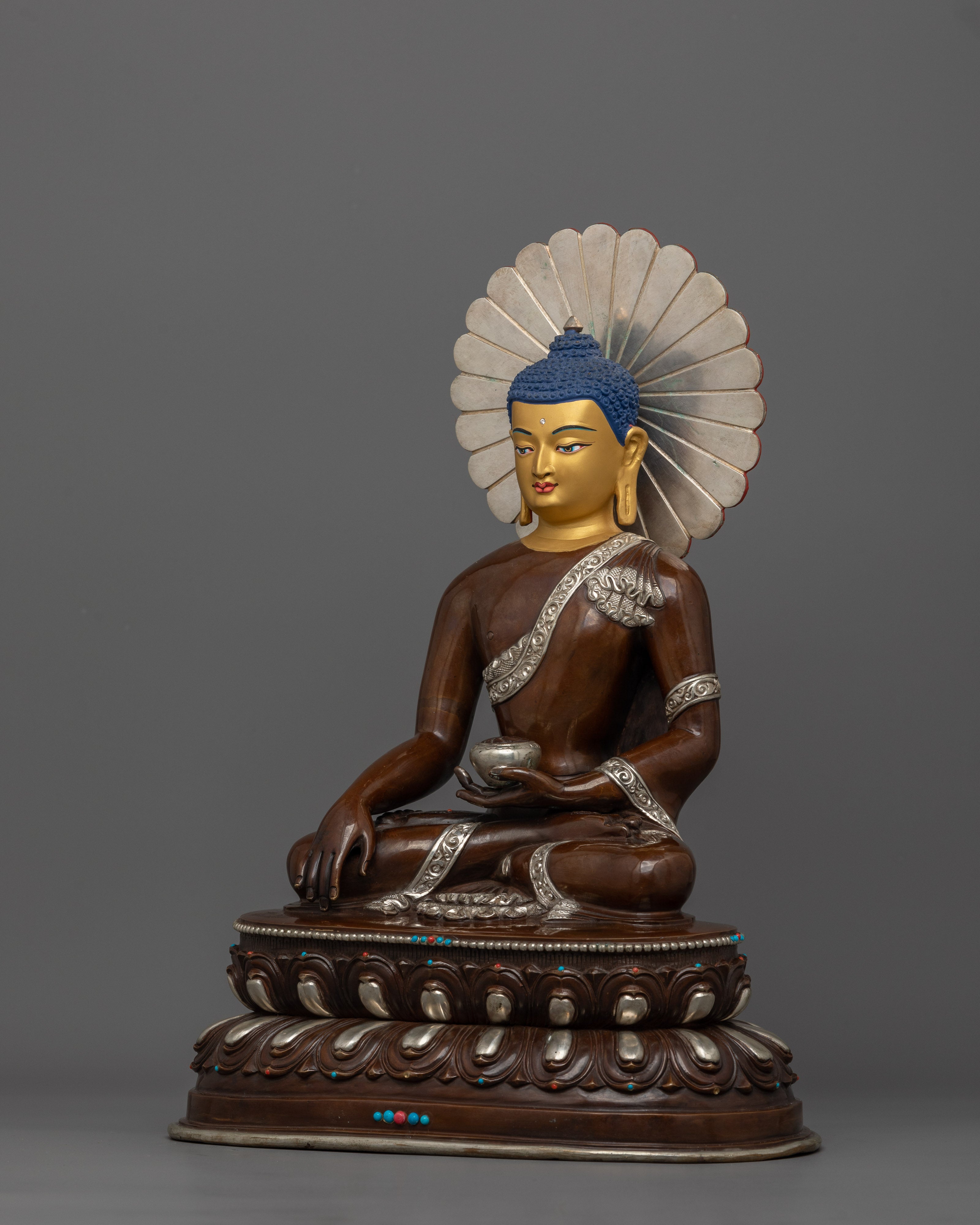 Ideal for Meditation Shakyamuni Buddha with Silver Halo | Perfect for Buddhist Shrine Decor
