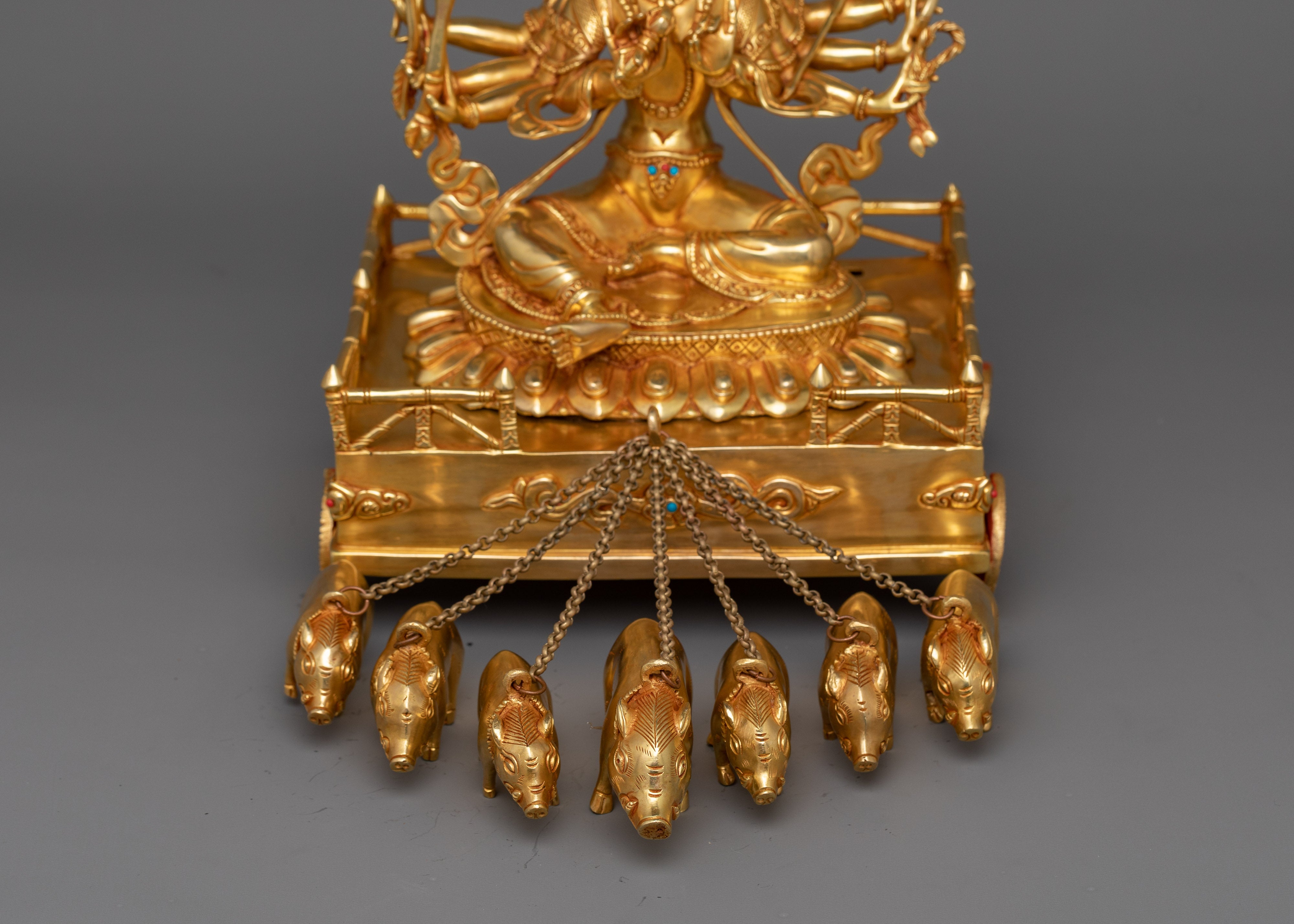 Radiant Marici Statue | Handcrafted 24K Gold Gilded Deity with Gemstone Inlay