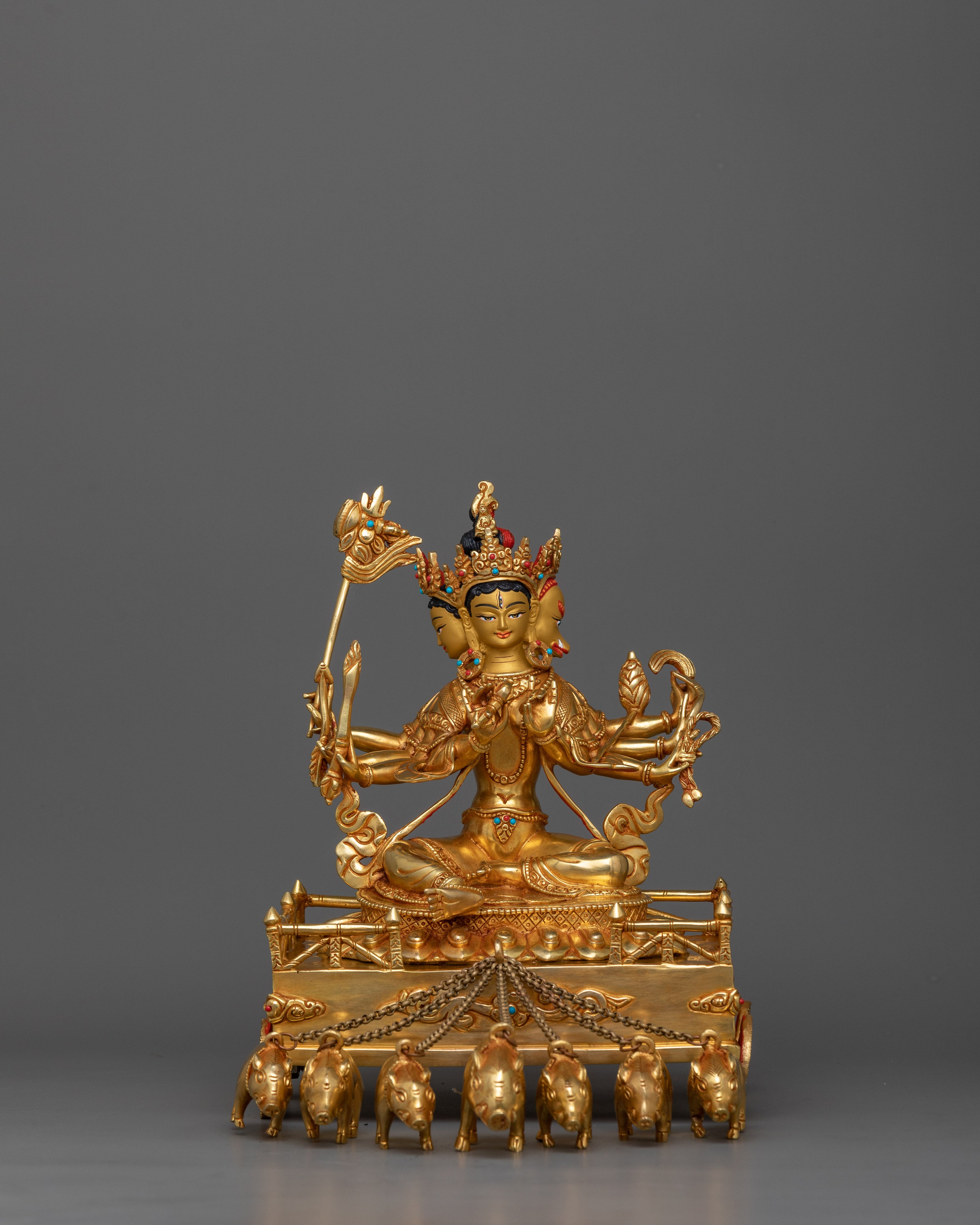 Radiant Marici Statue | Handcrafted 24K Gold Gilded Deity with Gemstone Inlay