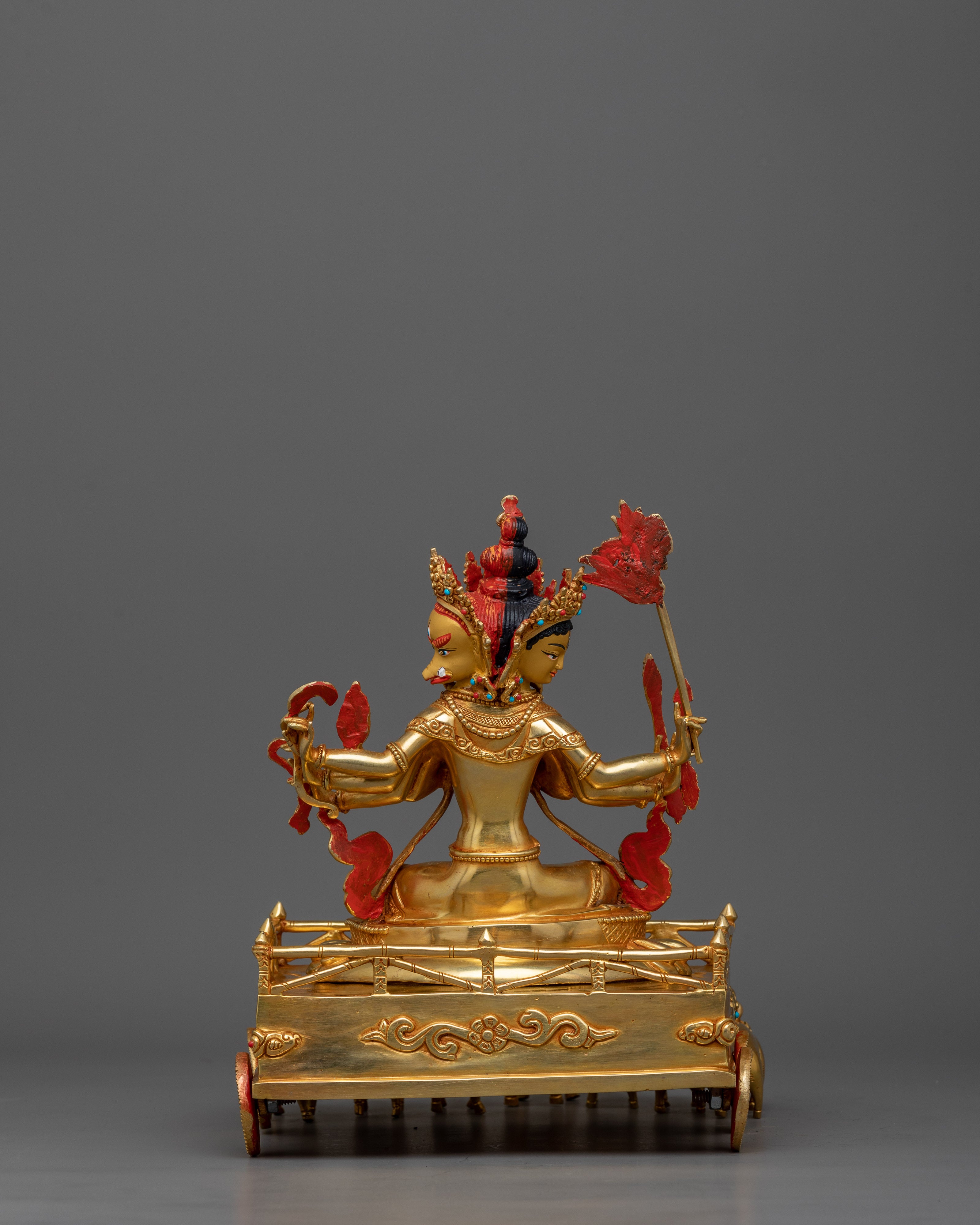 Radiant Marici Statue | Handcrafted 24K Gold Gilded Deity with Gemstone Inlay